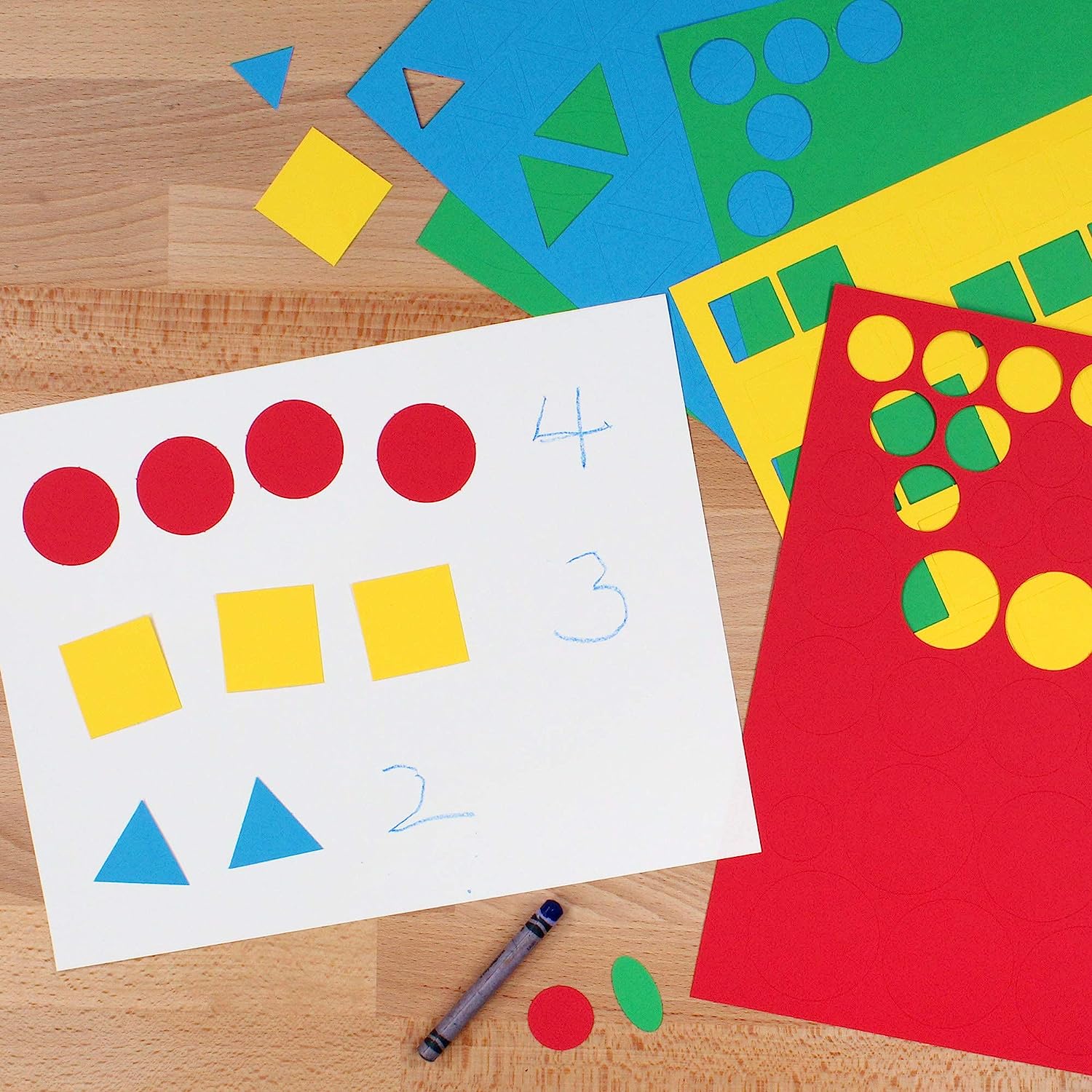 Pre-cut geometric shapes in primary colors—perfect for shapes crafts and basic crafts.