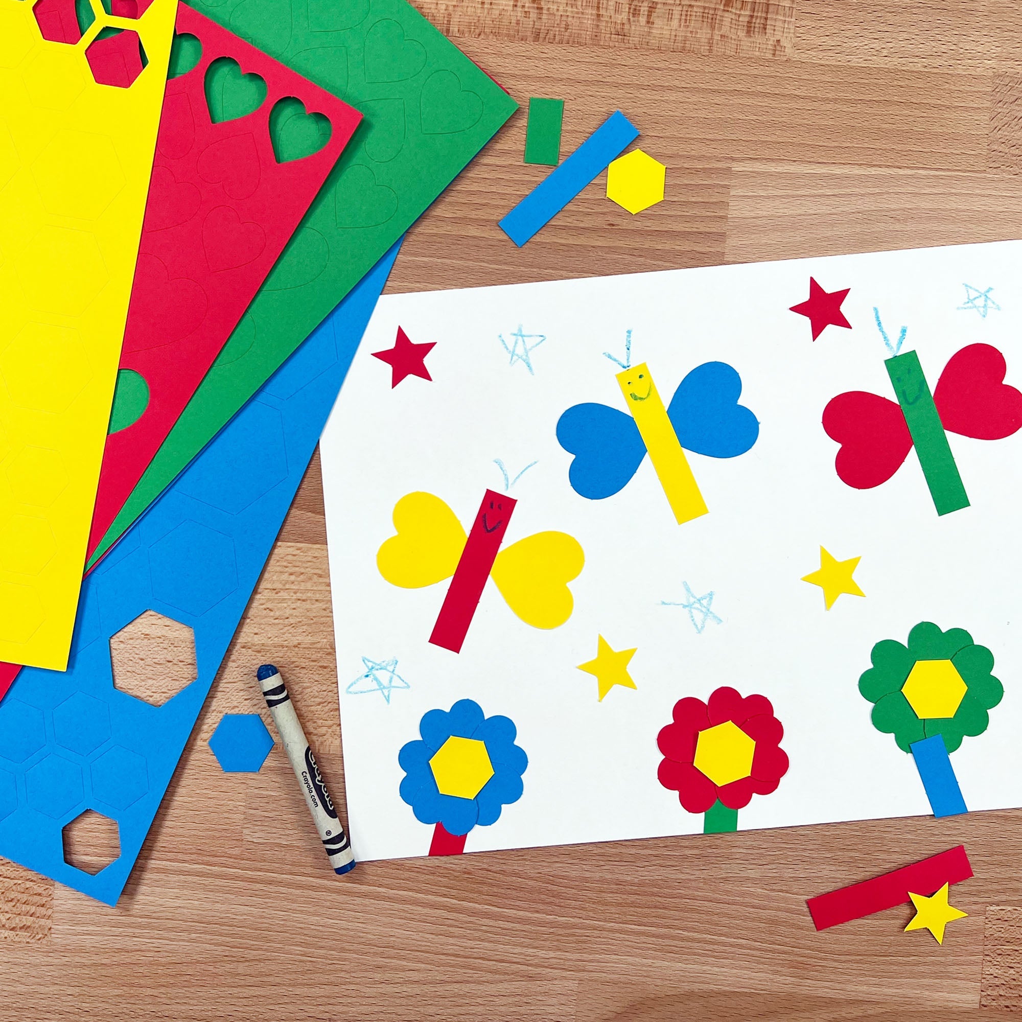 Pre-cut geometric shapes in primary colors—perfect for shapes crafts and basic crafts.