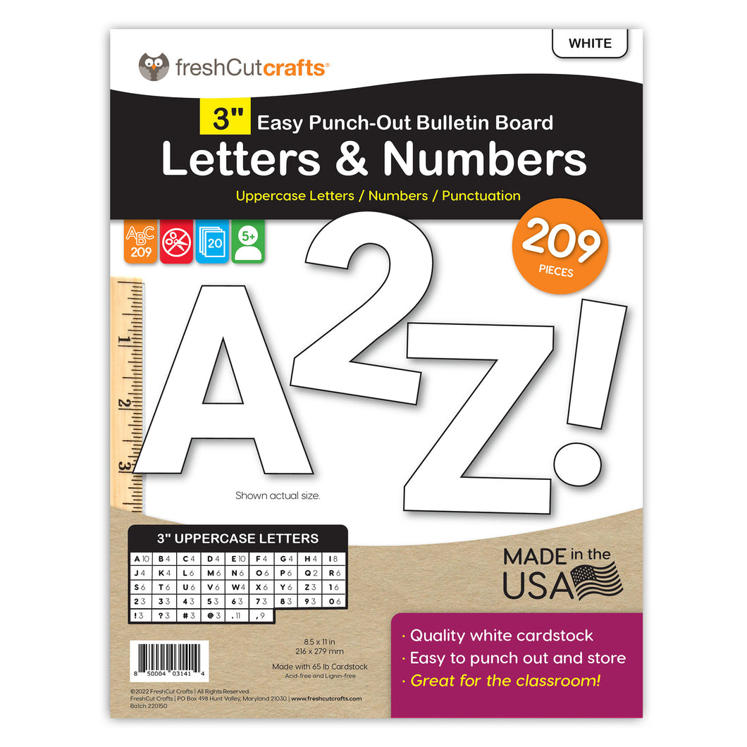 White 3 in. Capital Alphabet Letters, Numbers, Punctuation