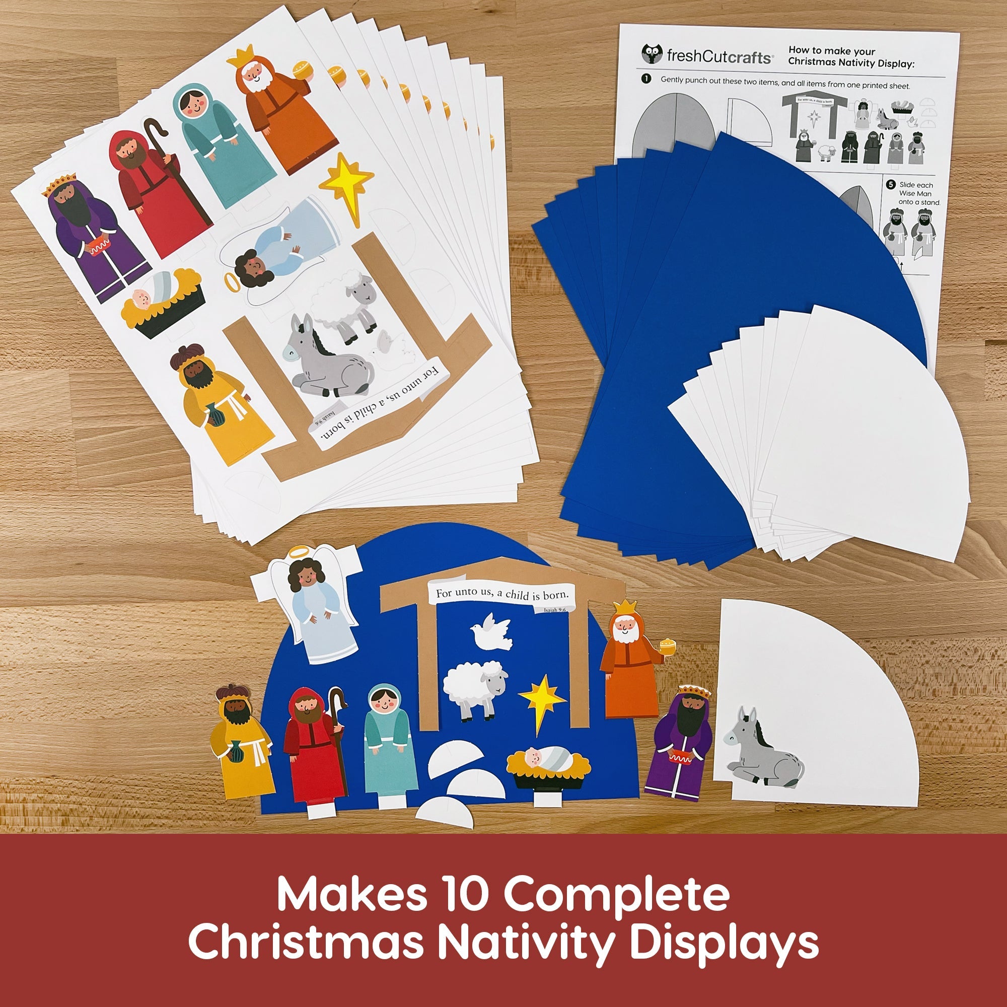 Children's nativity scene craft—DIY nativity set with easy-to-assemble nativity figurines.