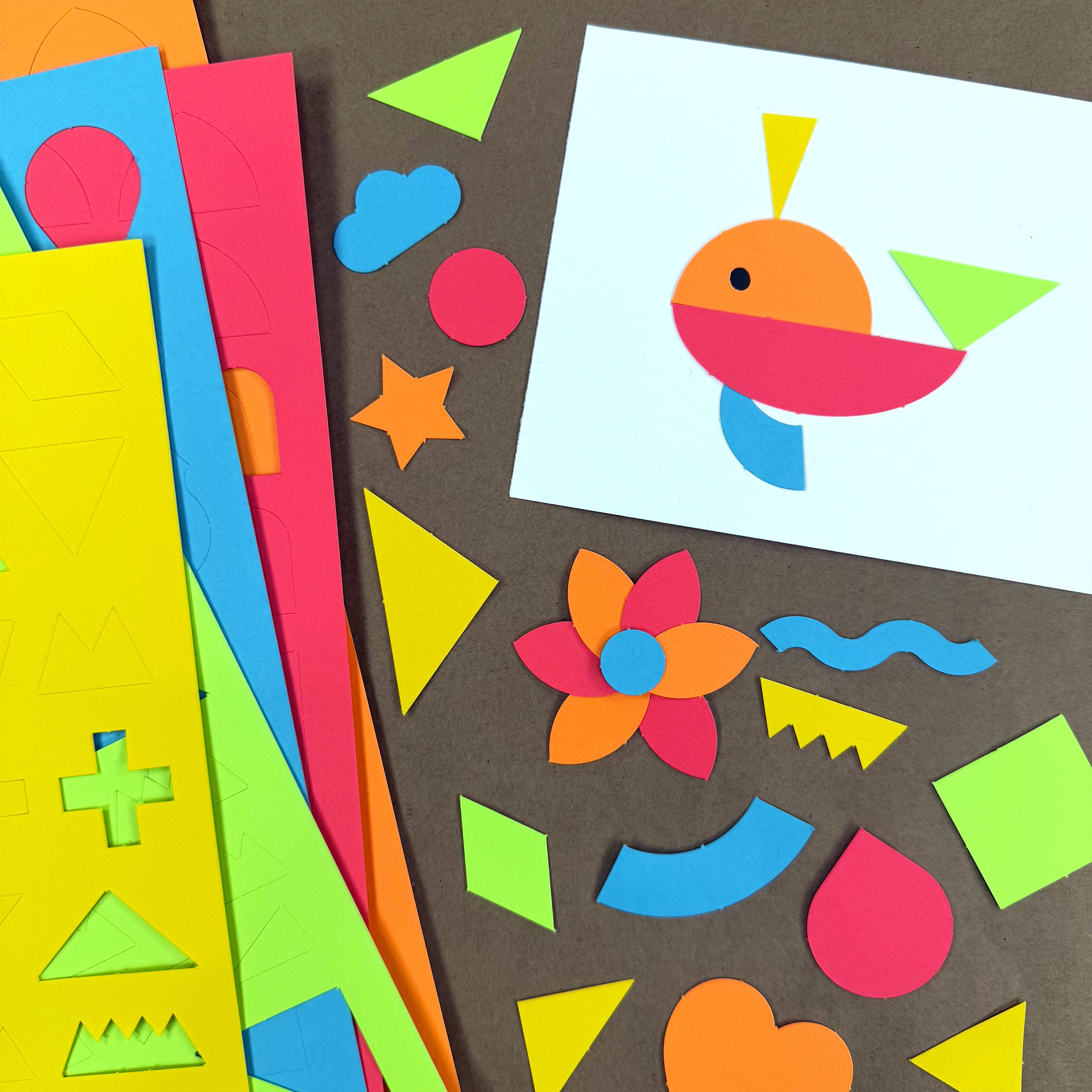 Art and craft kit featuring colorful shape art pieces—perfect for artistic crafts.