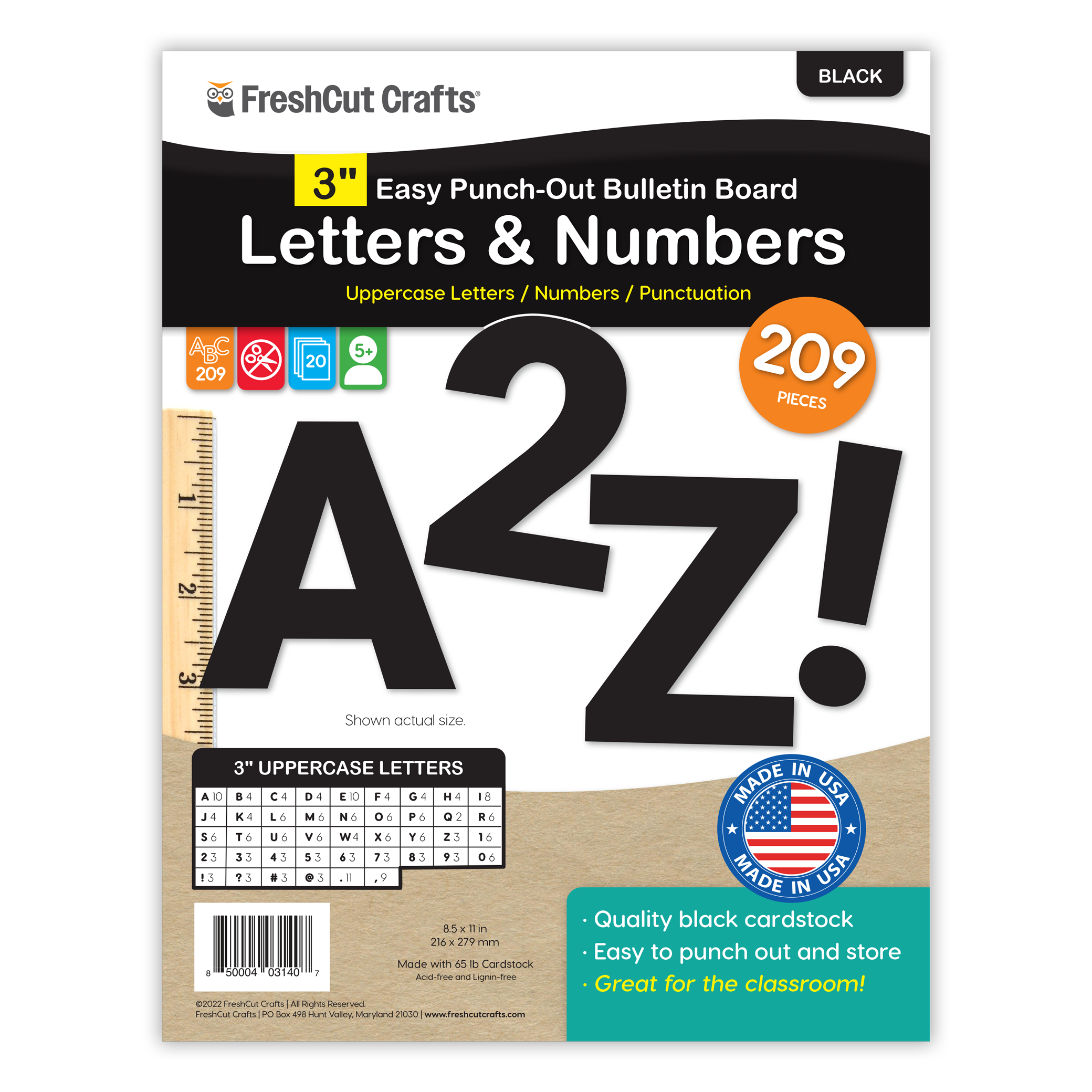 Versatile pre-cut alphabet and numbers set for letter-by-letter learning and creative projects.