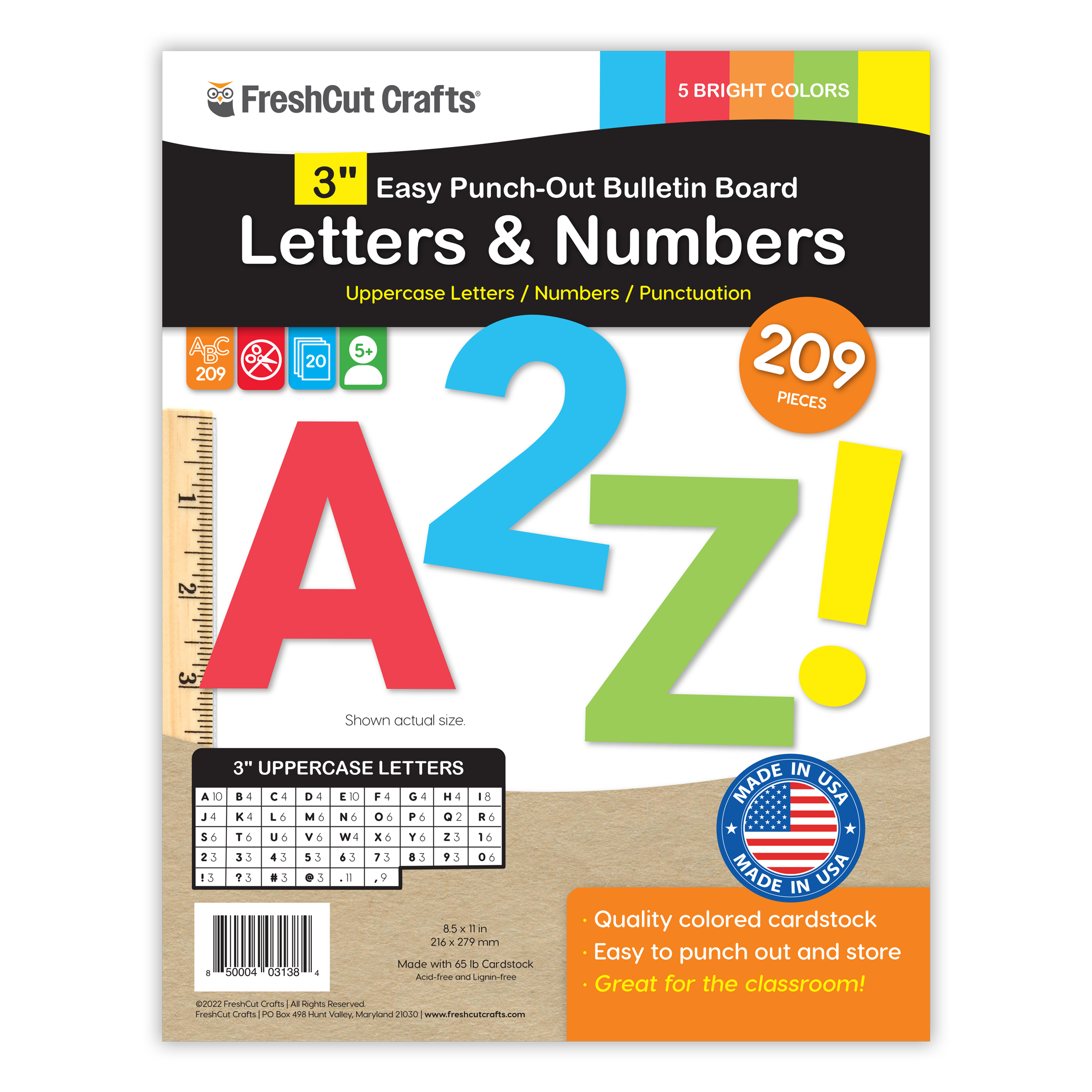 Versatile pre-cut alphabet and numbers set for letter-by-letter learning and creative projects.