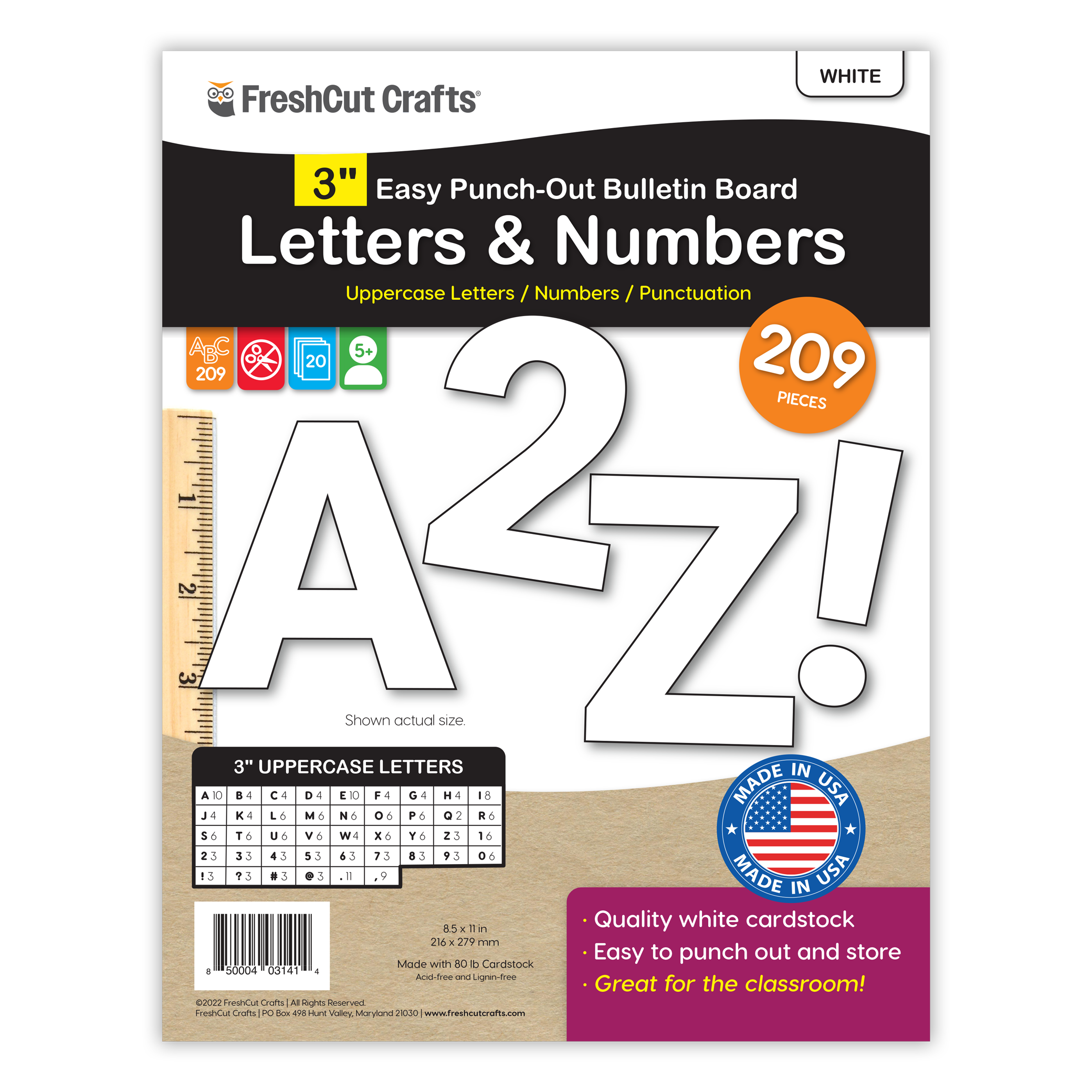Versatile pre-cut alphabet and numbers set for letter-by-letter learning and creative projects.