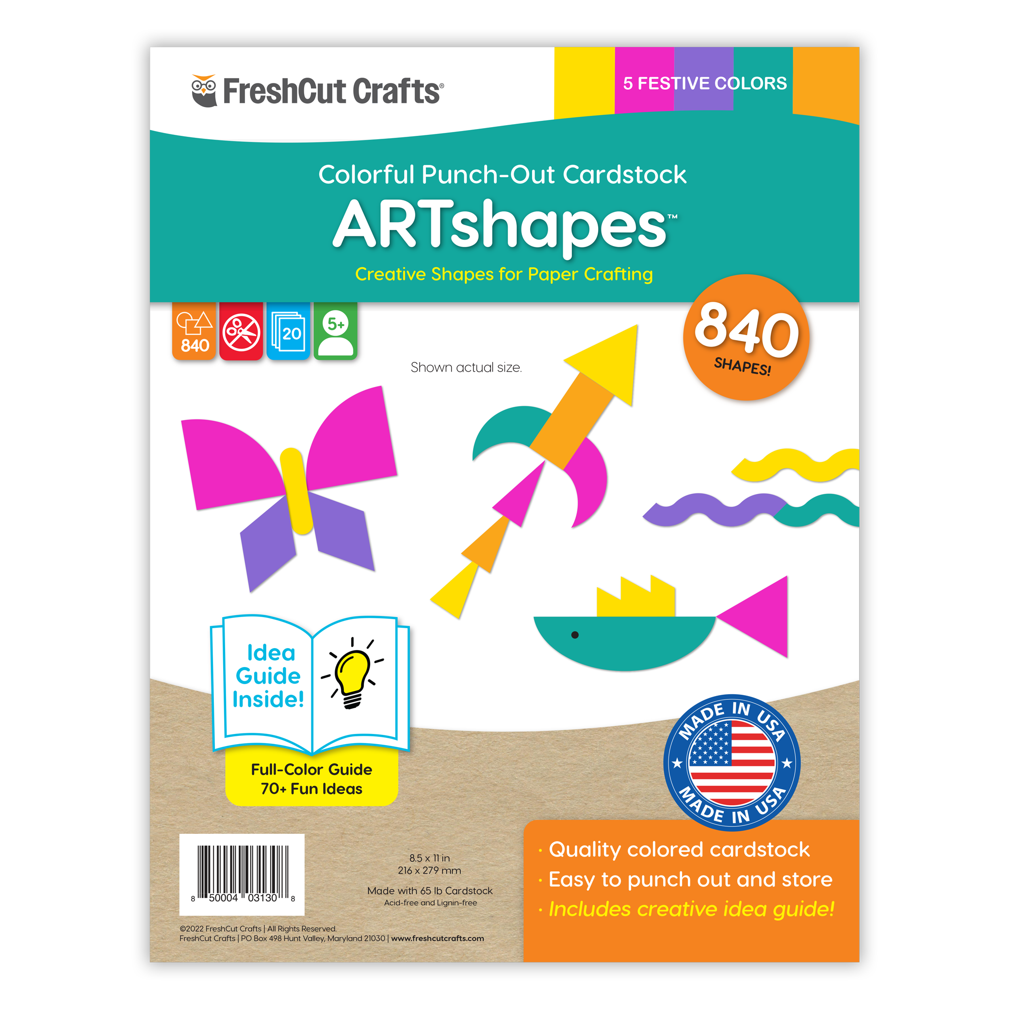 Creative craft kit with 840 pre-cut paper shapes for endless DIY paper crafts.