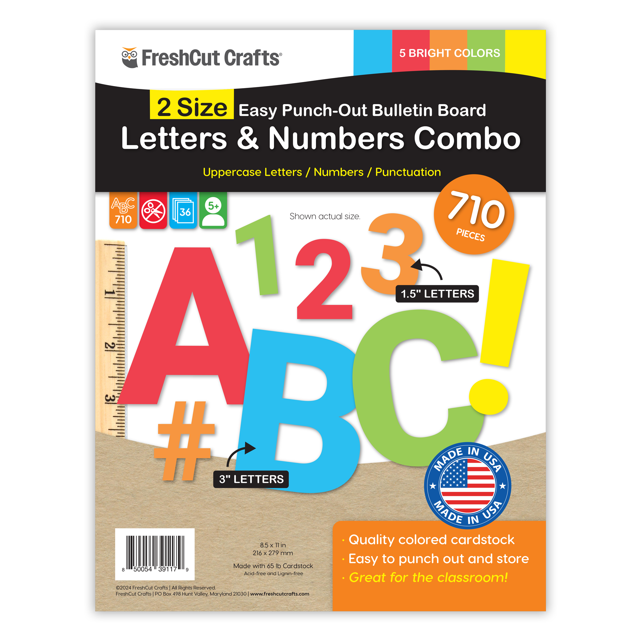 Versatile pre-cut alphabet and numbers set for letter-by-letter learning and creative projects.