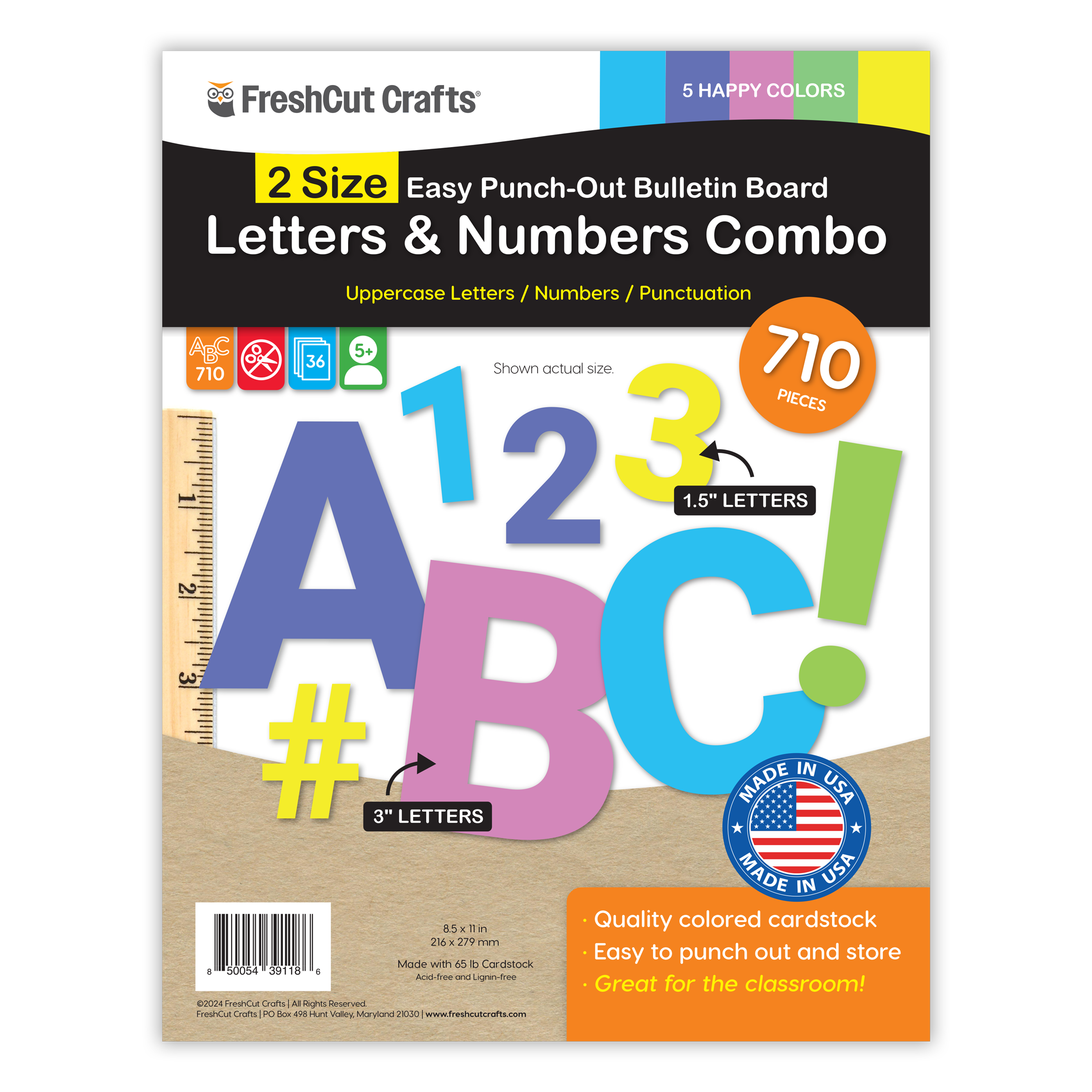 Versatile pre-cut alphabet and numbers set for letter-by-letter learning and creative projects.