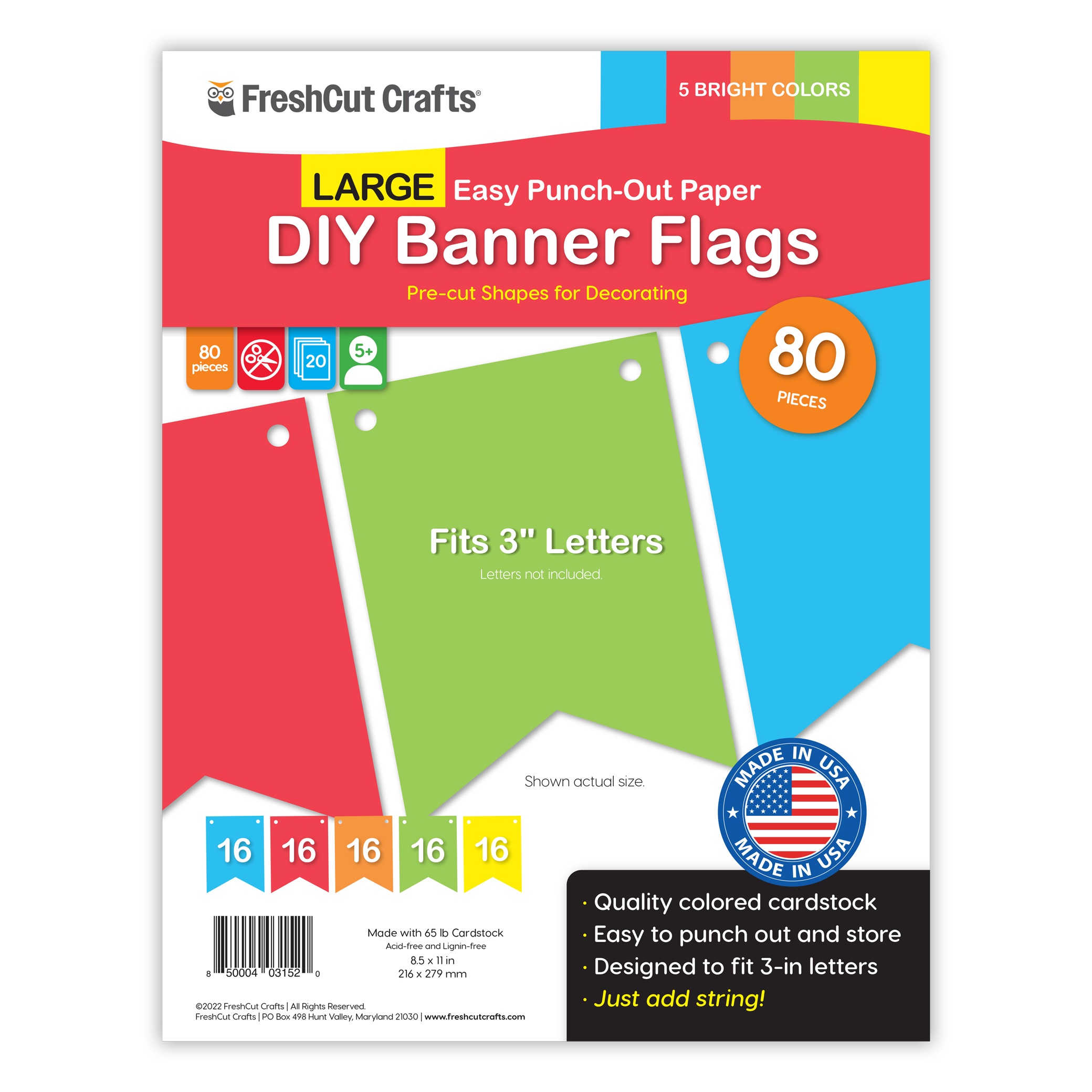 Create personalized birthday decorations with FreshCut's large DIY banner flags—perfect for party crafts and DIY banner projects.