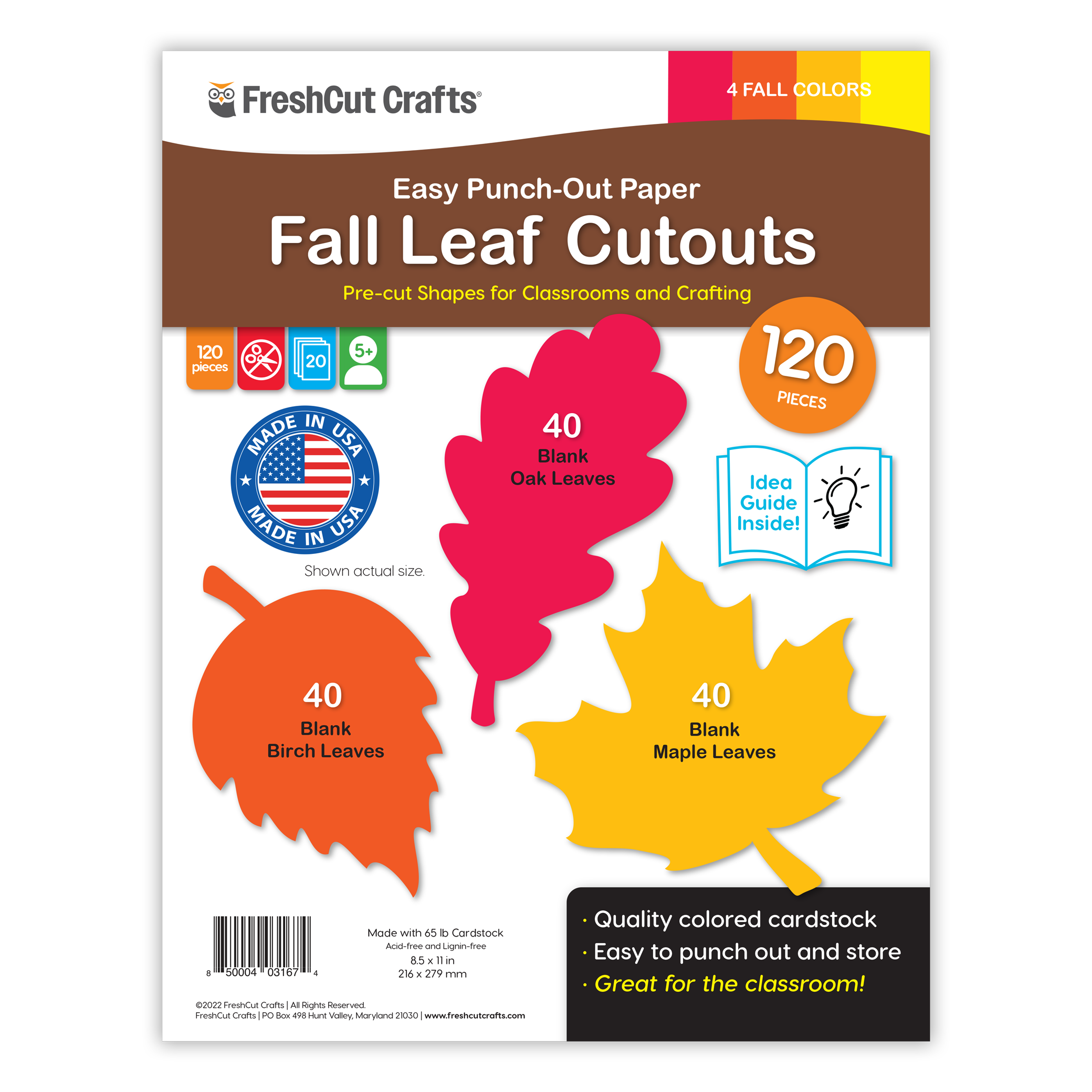 Fall leaf paper cutouts—create autumn leaf decorations and DIY fall crafts with this craft kit.