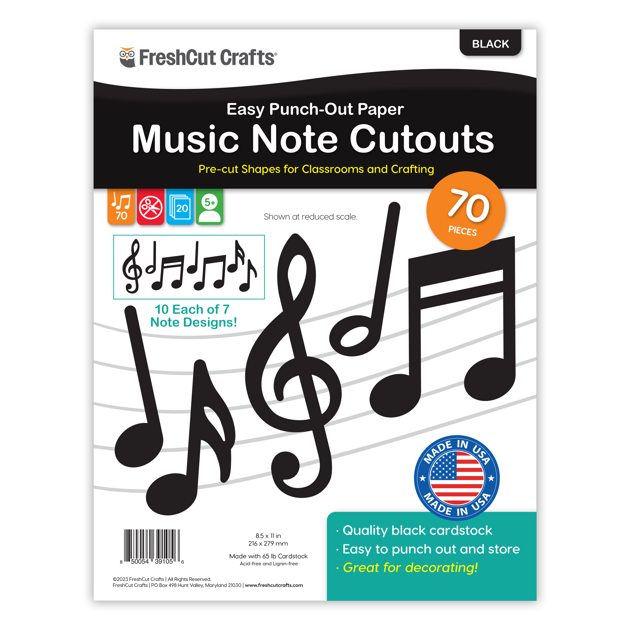 Black music notes—paper cutouts featuring musical notes and symbols, perfect for music-themed crafts and educational projects on musical symbols.