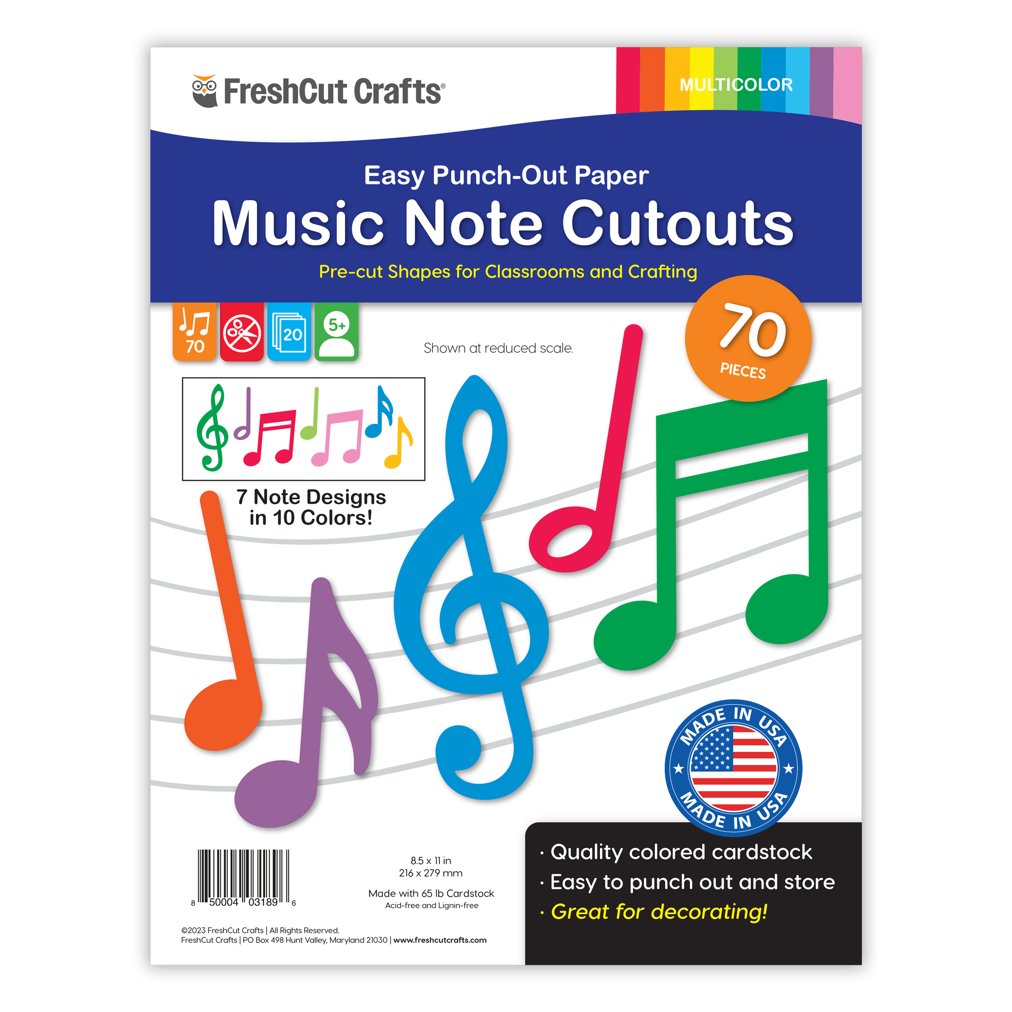 Multicolor music notes—paper cutouts featuring vibrant music notes and symbols, perfect for creative projects and learning music symbols.