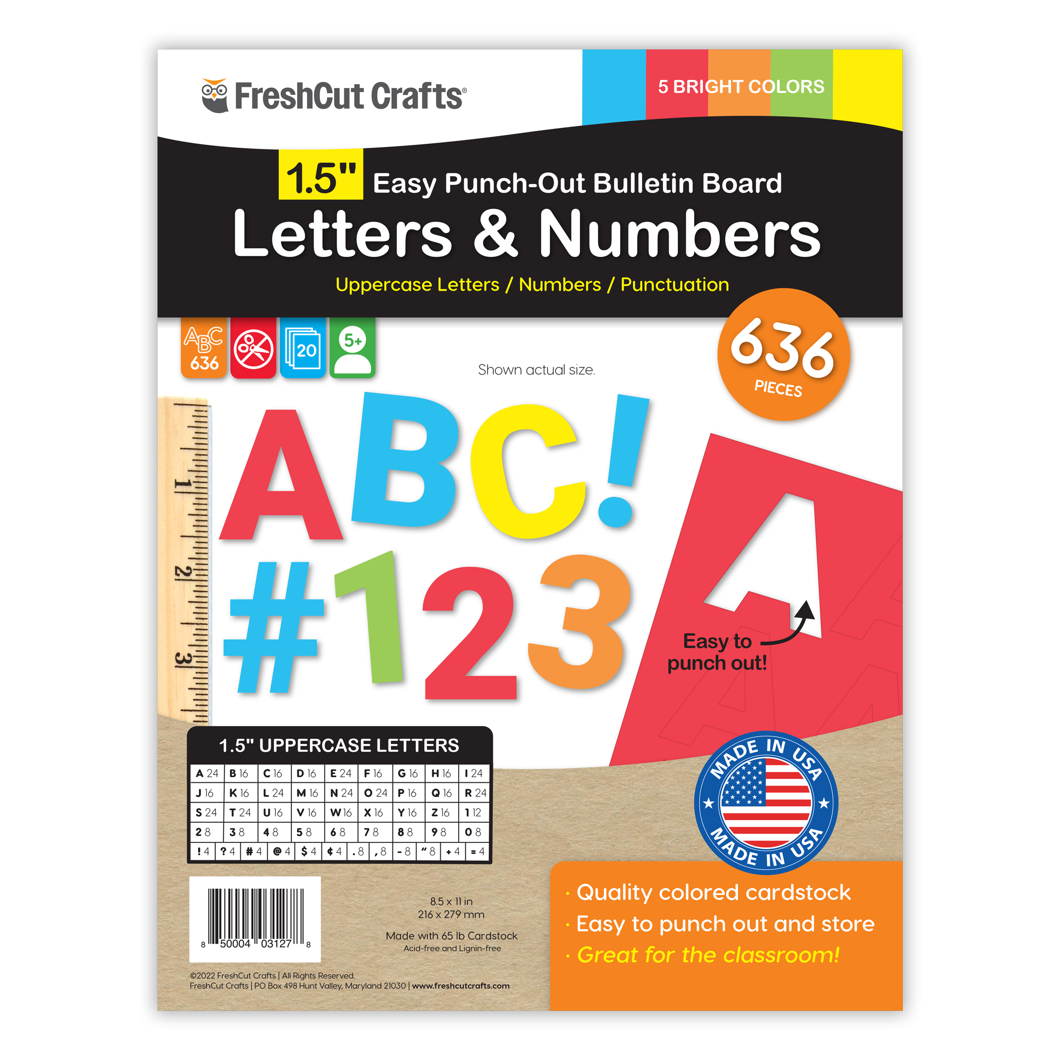 Versatile pre-cut alphabet and numbers set for letter-by-letter learning and creative projects.