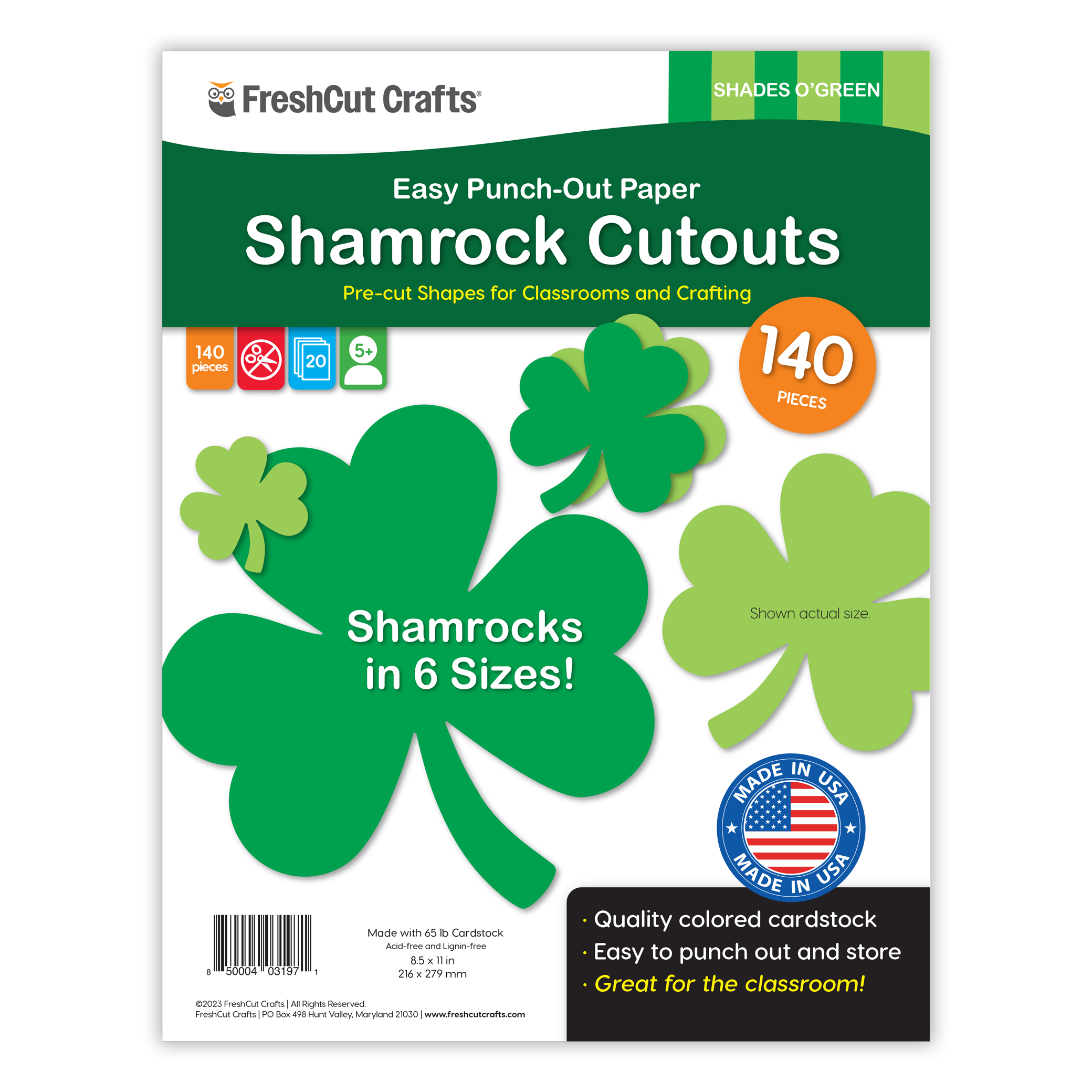 Shamrock cutouts for St. Patrick's Day crafts—perfect for decorations, bulletin boards, and St. Paddy's Day activities.