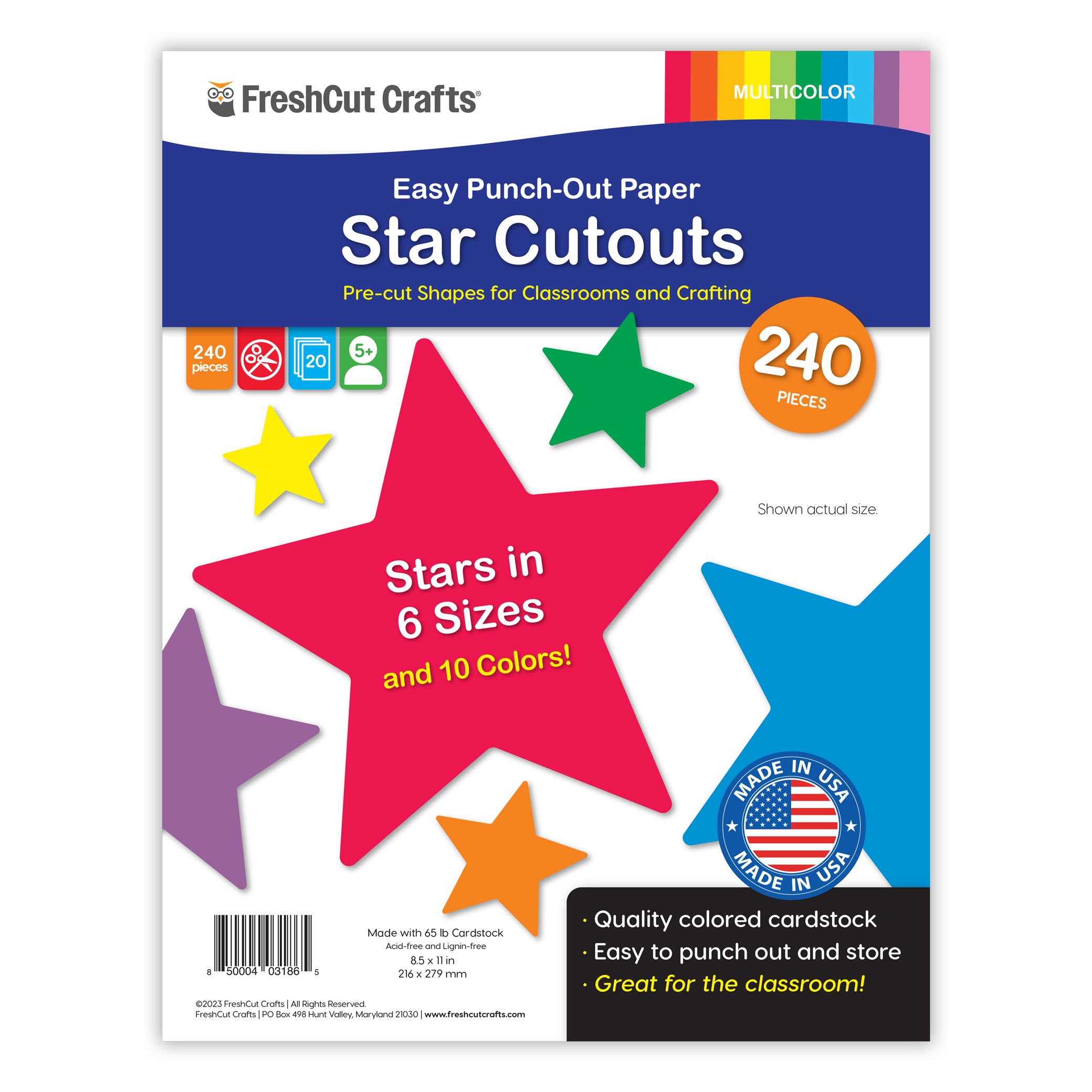 Create stunning paper star crafts with FreshCut's star-shaped paper cutouts—perfect for DIY and crafts projects.