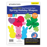 DIY Easter and spring crafts—heart, shamrock, and bunny paper cutouts for spring decorations and holiday craft kits.