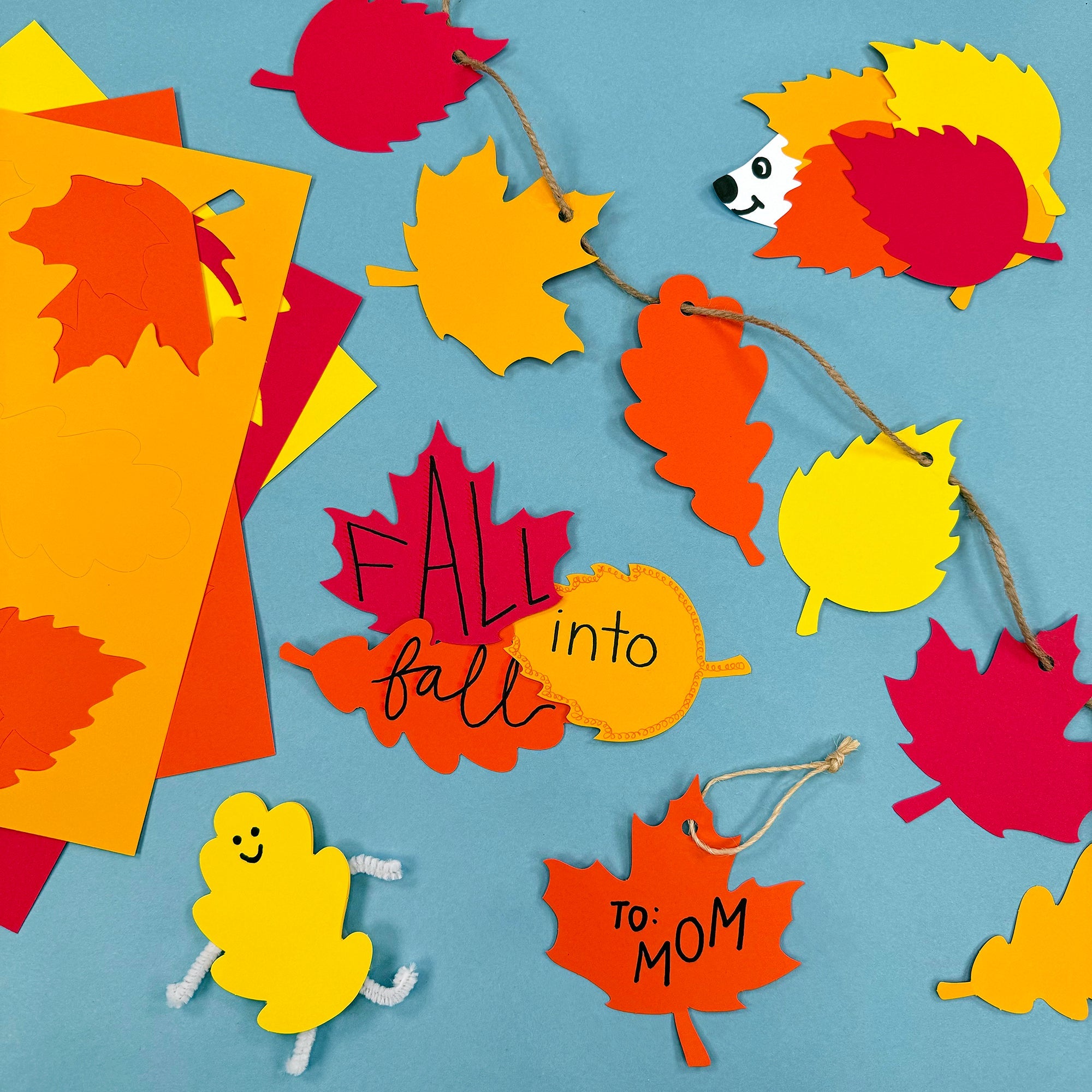 Autumn leaves craft kit—paper cutouts of fall leaves for easy fall crafts and Thanksgiving holiday projects.