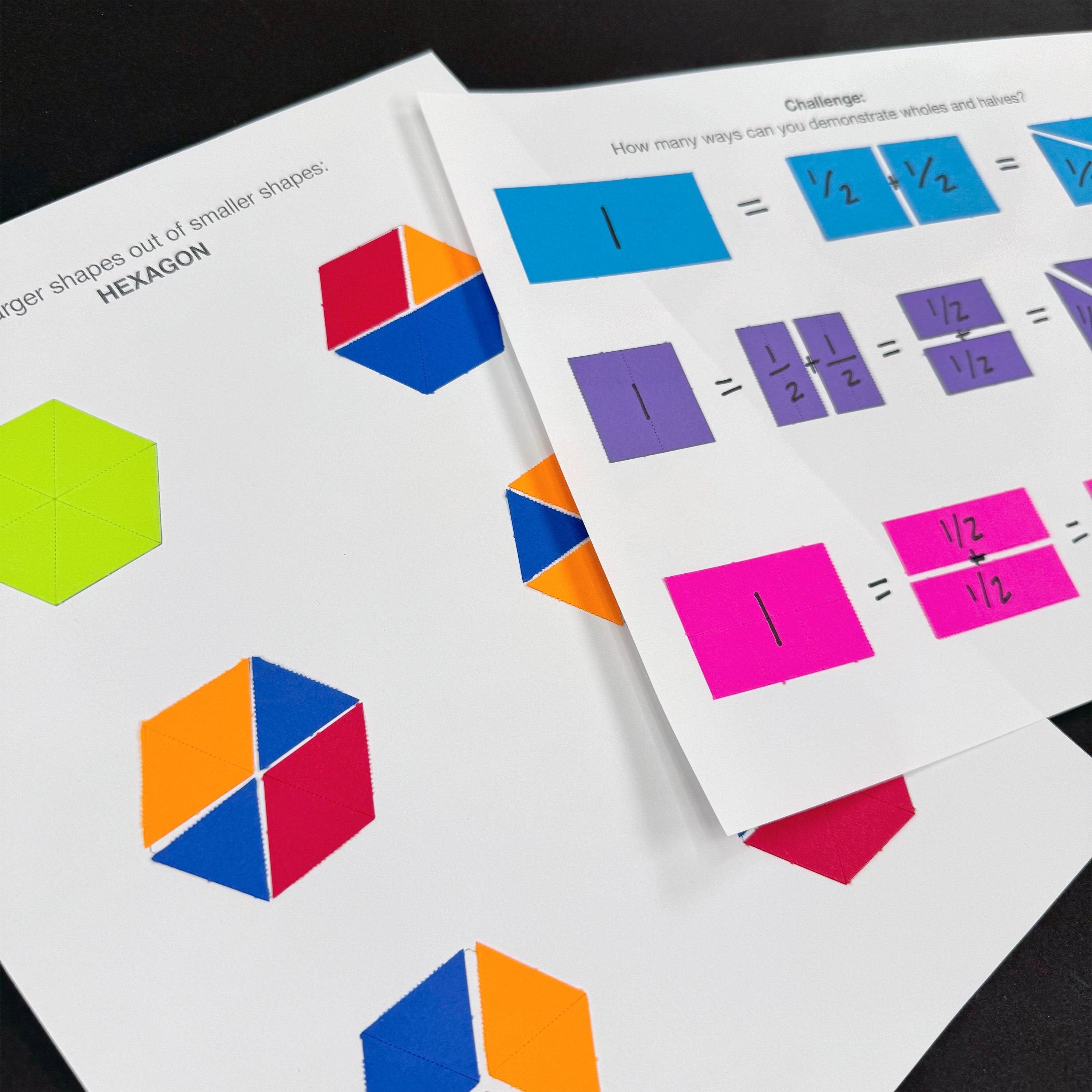 Fractional paper shapes—384-piece math manipulatives set for learning fractions, place value, and algebra with hands-on materials for the classroom.