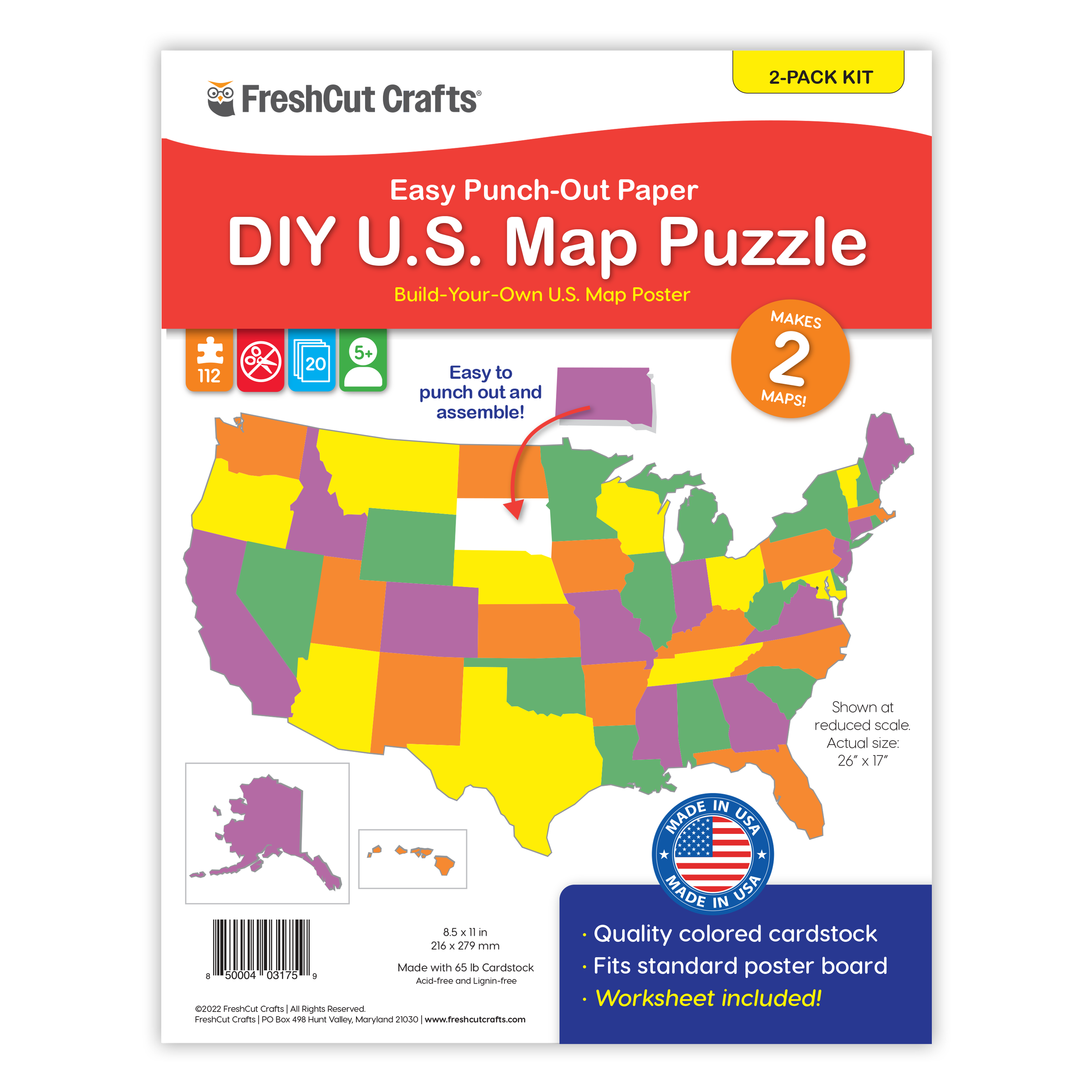 Puzzle of USA map—create your own states map puzzle with this fun and educational craft kit.
