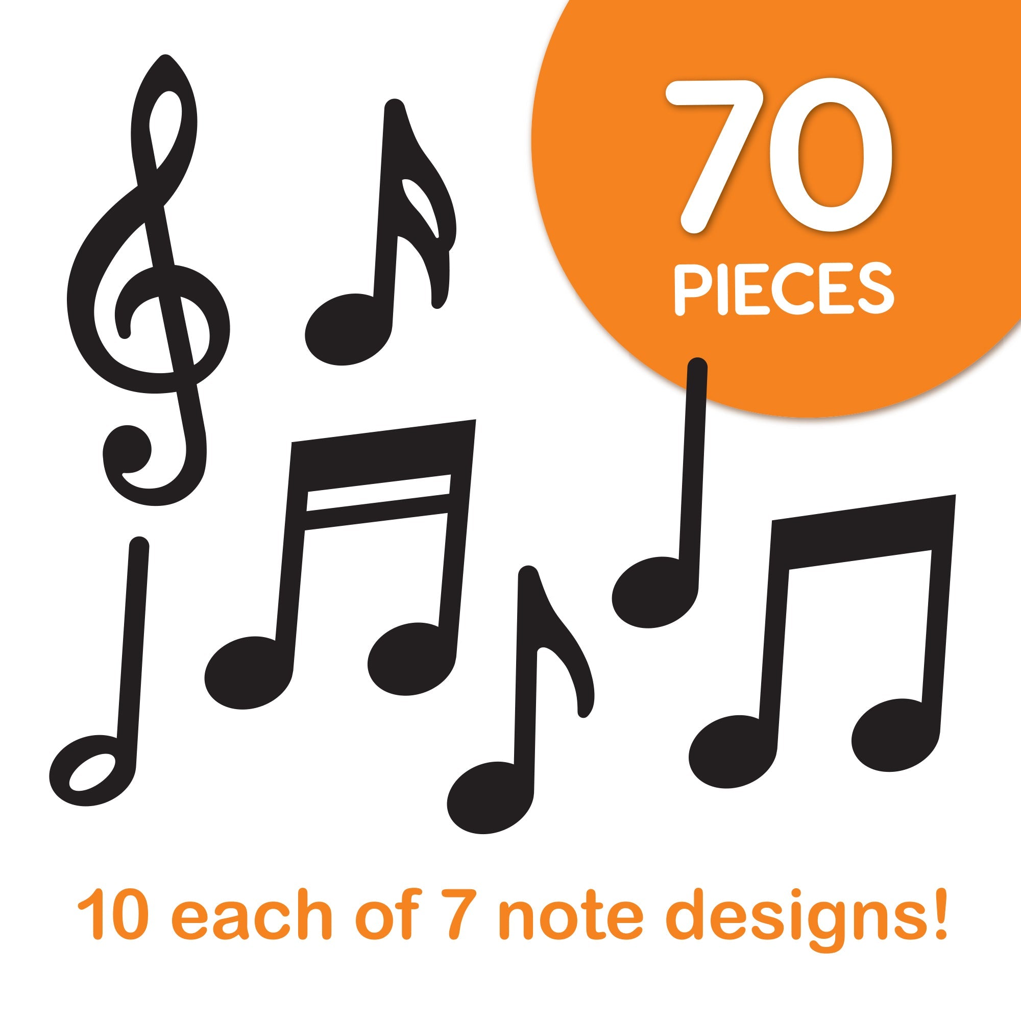 Music notes and letters—black paper cutouts with music notes and treble clefs, ideal for teaching and crafting music notes symbols and shapes.