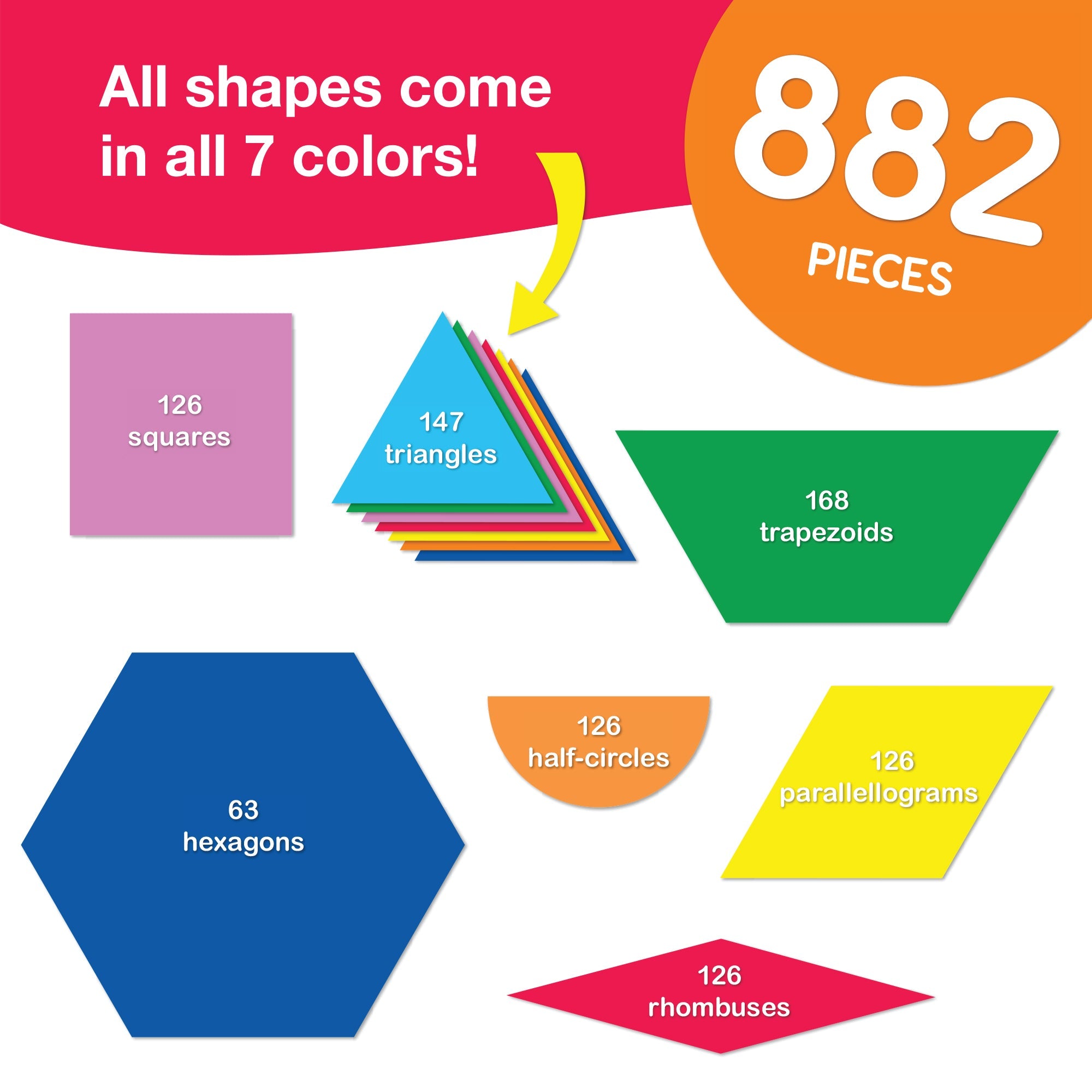 Paper cutouts for crafting—pattern block shapes in a set of 882 pieces, ideal for kids' crafts, learning activities, and creating patterns