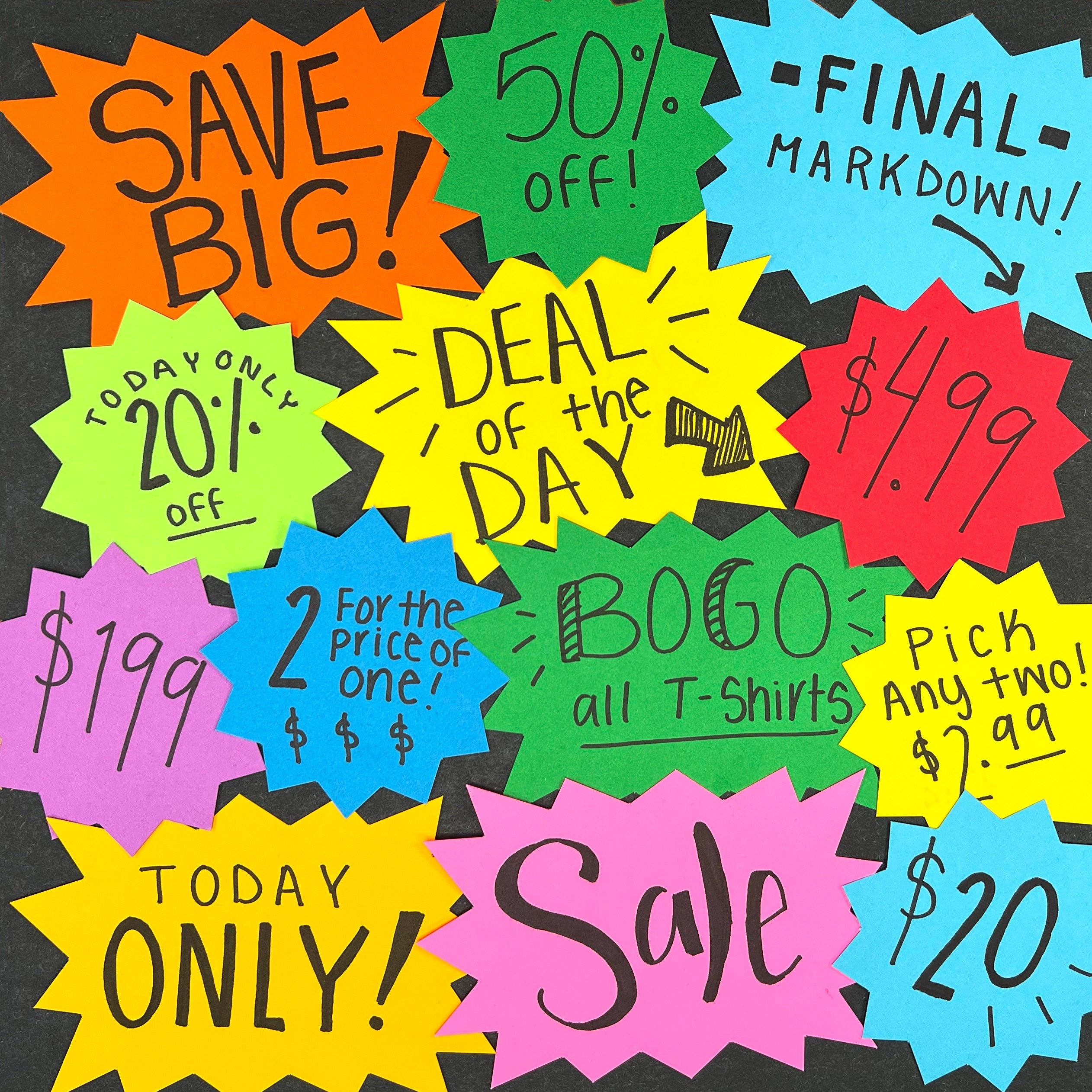 Starburst signs for sale—design your own small signs for garage sales, yard sales, or tag sales with FreshCut.