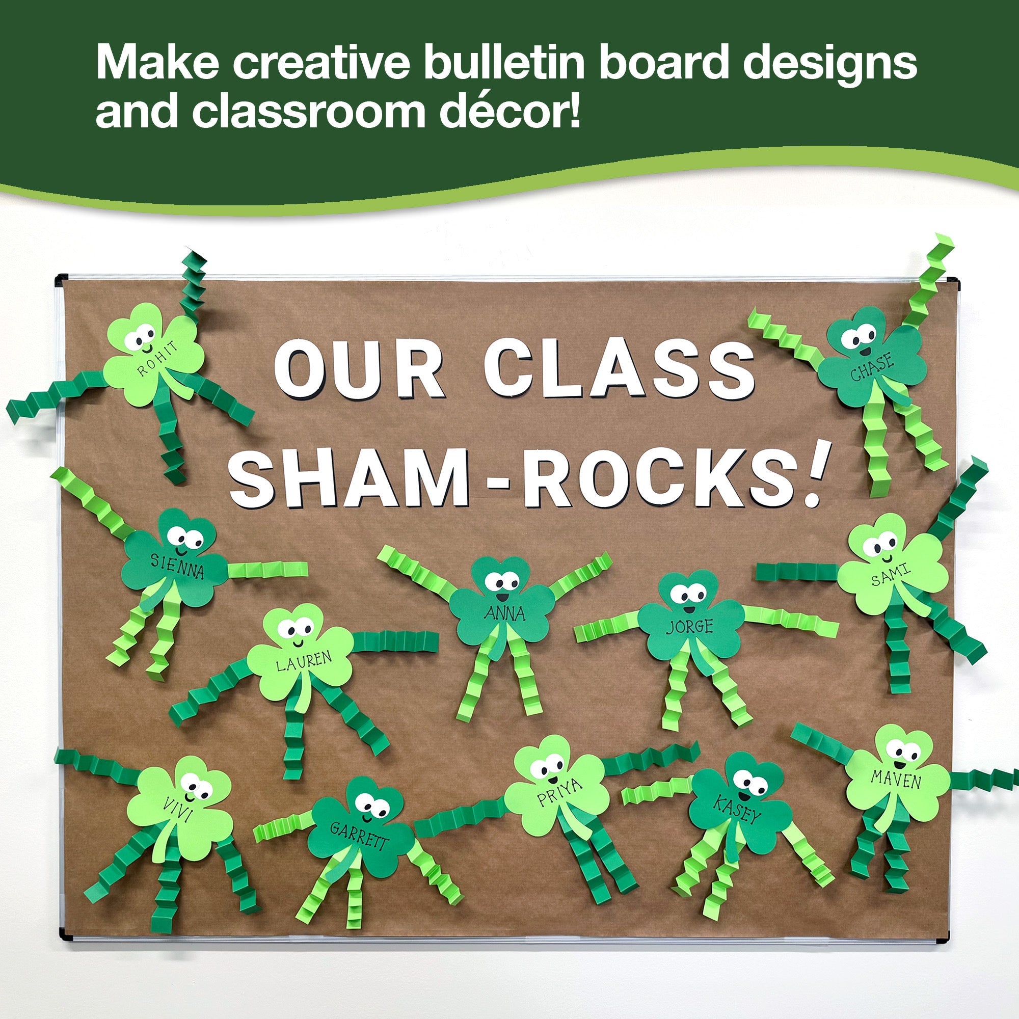 St. Patrick's Day paper crafts—shamrock cutouts for creating decorations, bulletin boards, and St. Patrick's Day activities.