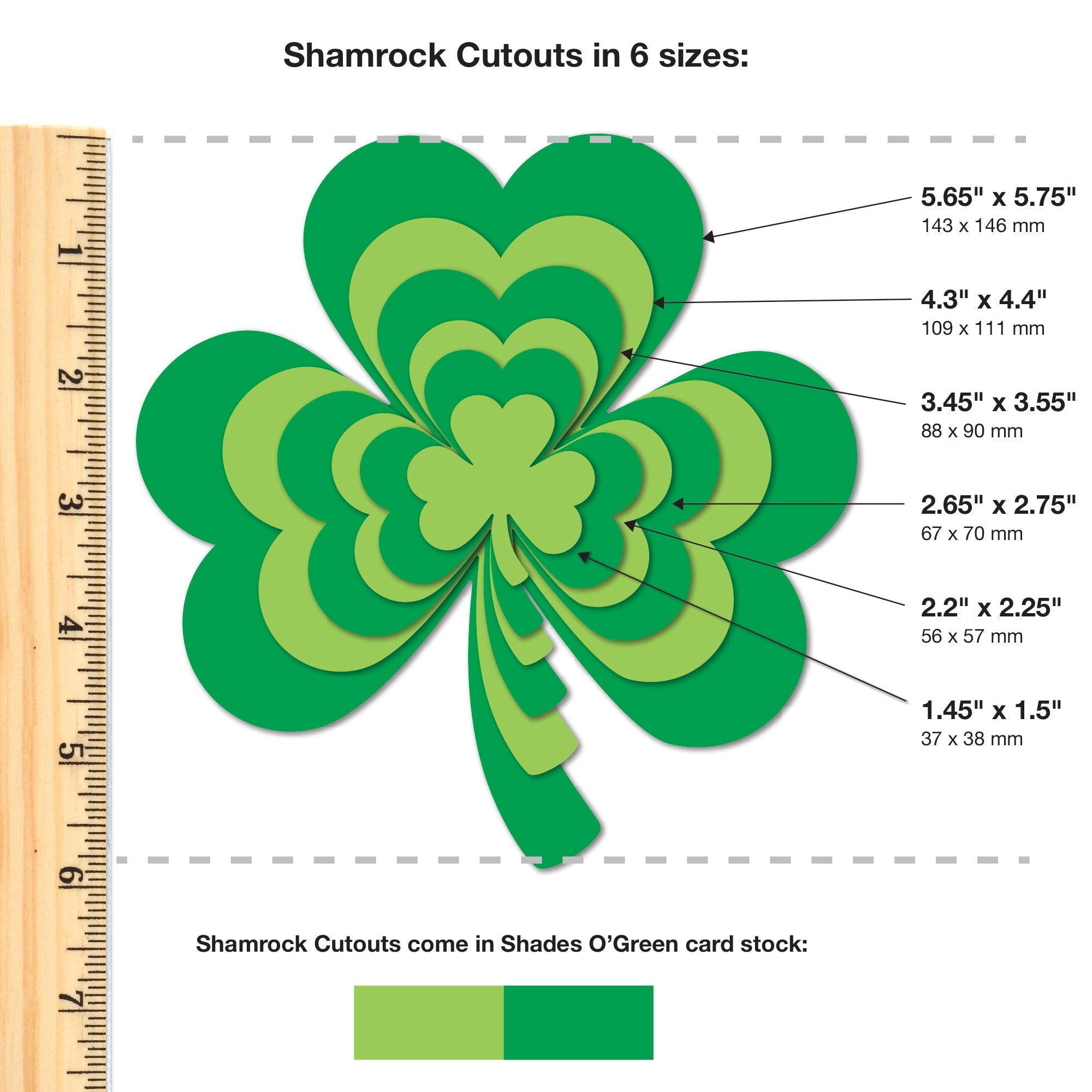 Shamrock crafts—cutouts for St. Patrick's Day decorations, springtime crafts, and St. Patty's Day bulletin board displays.