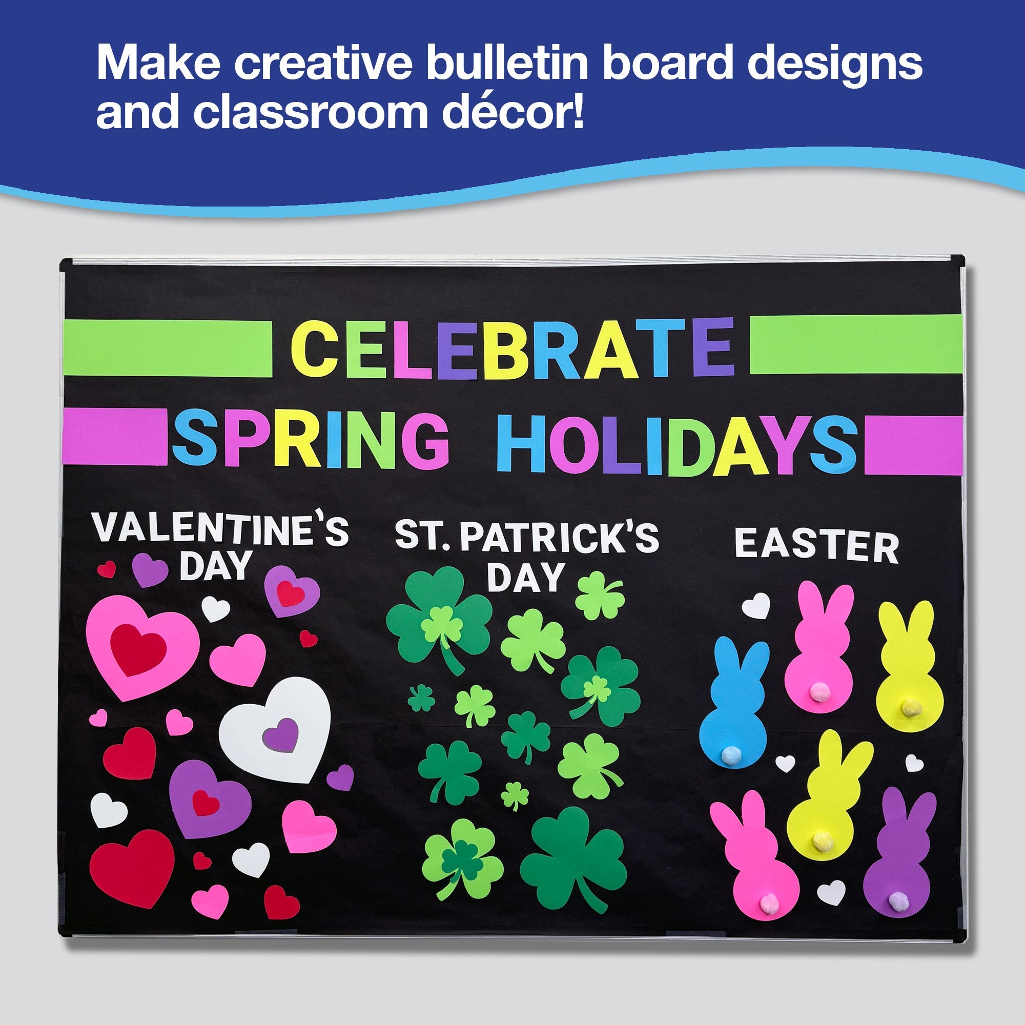 Celebrate spring with easy-to-use bunny, shamrock, and heart cutouts for holiday crafts, Easter decorations, and St. Patrick's Day projects.