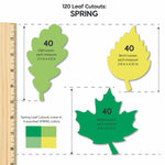 Leaf-shaped paper cutouts for spring crafts—perfect for art and craft projects, spring DIY ideas, and nature-themed decorations.