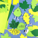Spring leaf paper cutouts for crafting—use in spring art projects, DIY leaf crafts, and creative spring season decorations.