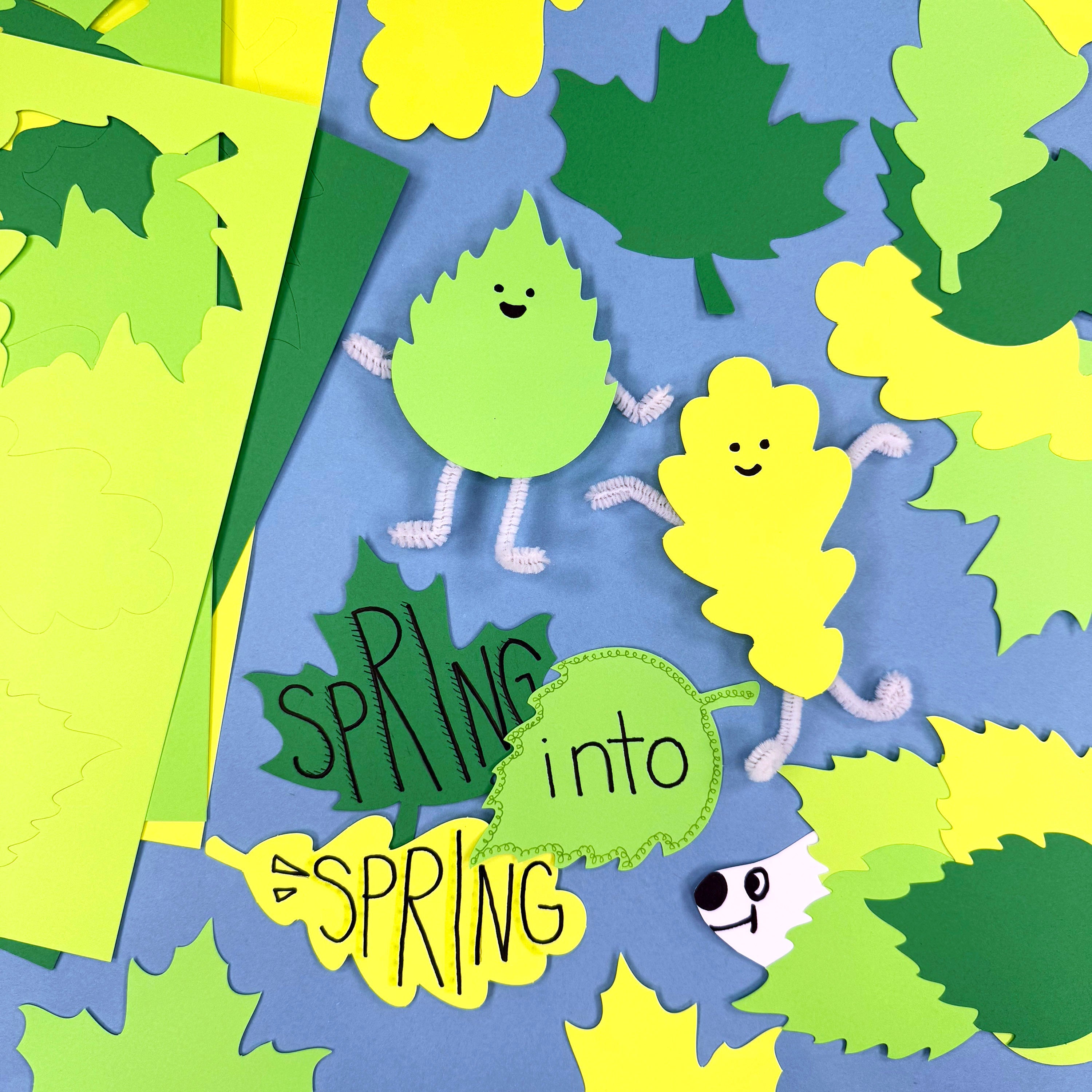 Spring leaf paper cutouts for crafting—use in spring art projects, DIY leaf crafts, and creative spring season decorations.