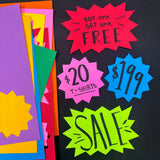 Create custom tag sale signs with FreshCut's starburst signs—ideal for all your sale events like yard sales and garage sales.