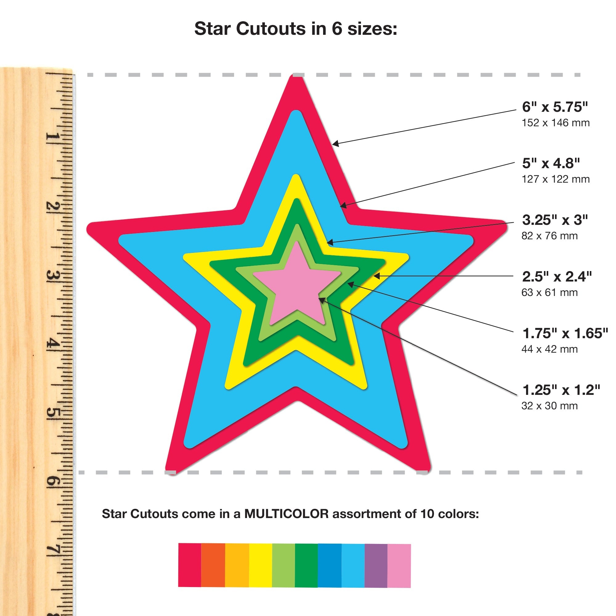 Paper star cutouts in various shapes—perfect for star crafts, paper decorations, and DIY projects with FreshCut paper.