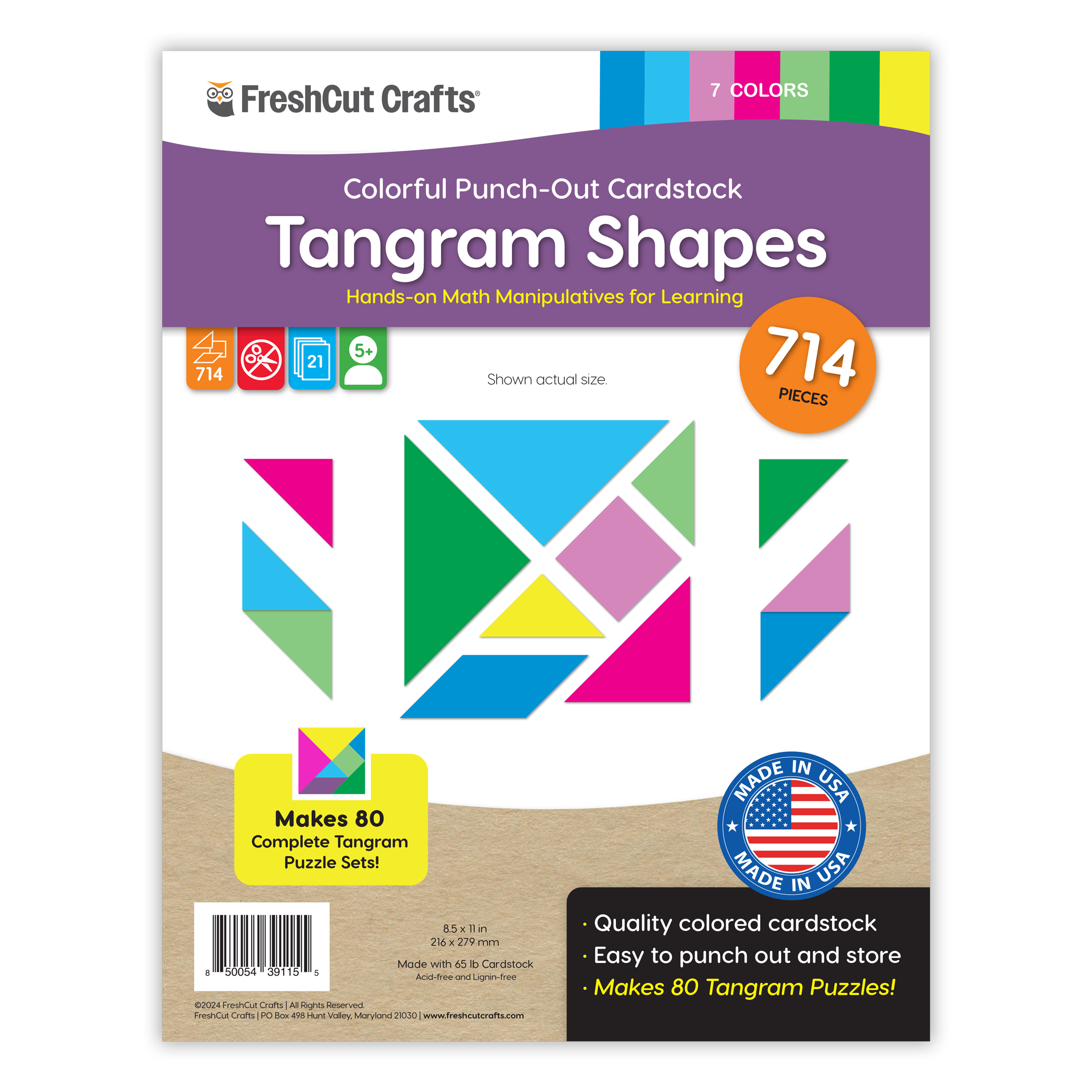 Enhance learning with FreshCut’s tangram shapes—perfect for creative craft projects and learning shapes with 714 pieces.