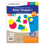 Basic shapes punch-out set with circles, squares, triangles, and ovals for paper crafts.