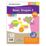 Basic shapes punch-out set with heart shapes, star shapes, hexagons, and rectangles for paper crafts.
