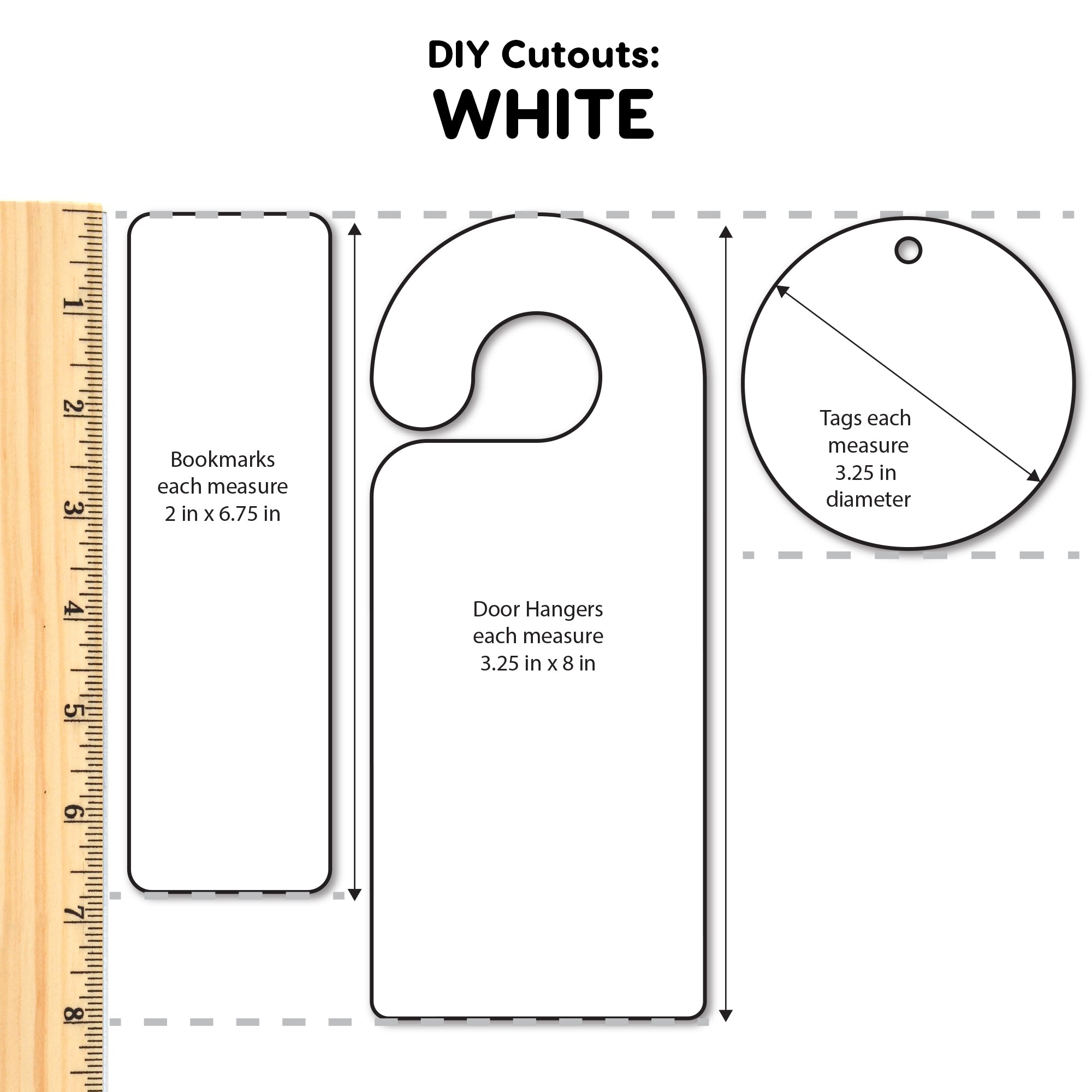 DIY bookmarks and gift tags kit—blank cutouts in happy colors for easy DIY paper crafts and party projects.
