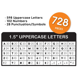 Black 1.5 in. Capital Alphabet Letters, Numbers, Punctuation