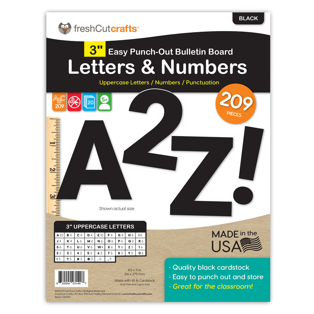 Black 3 in. Capital Alphabet Letters, Numbers, Punctuation