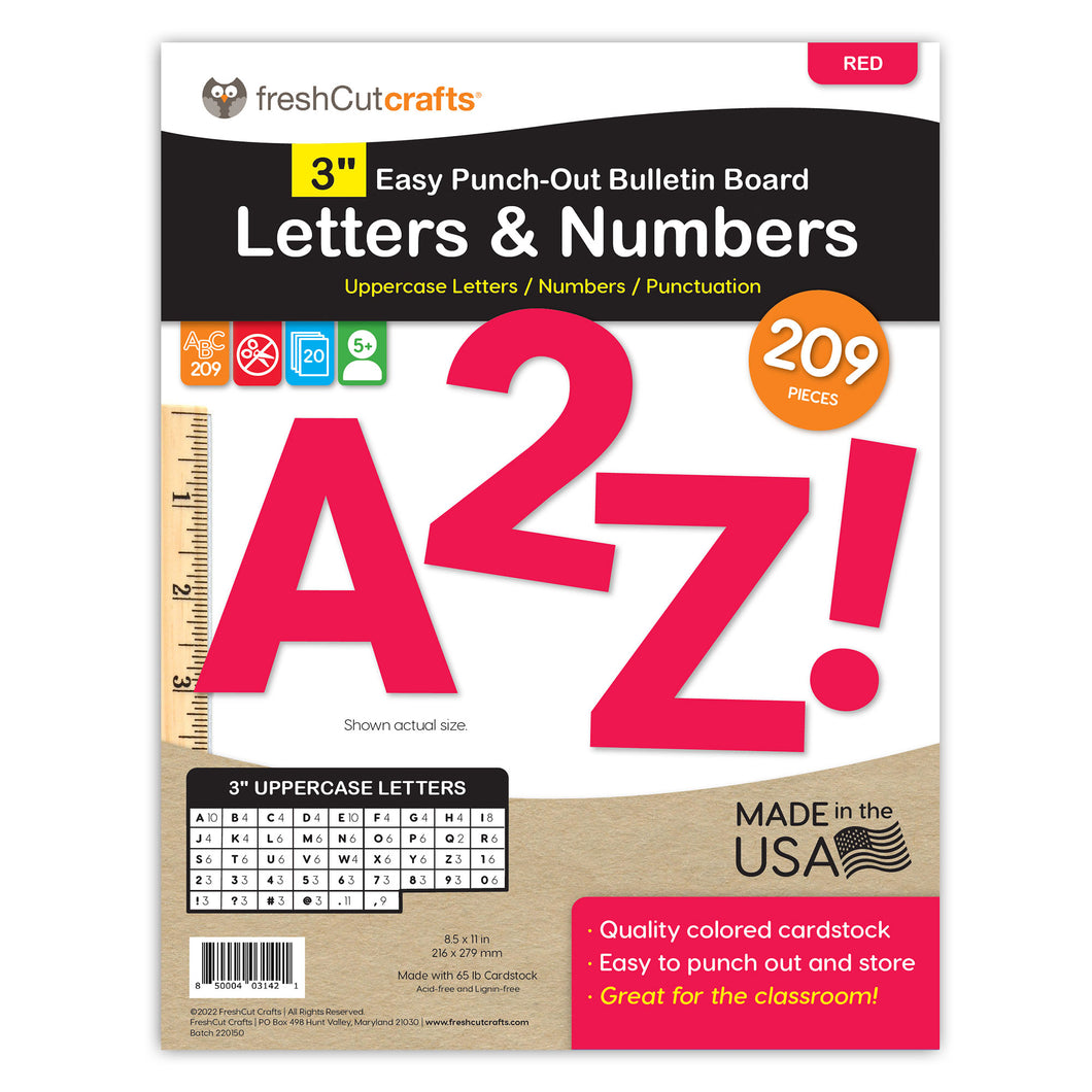 Red 3 in. Capital Alphabet Letters, Numbers, Punctuation