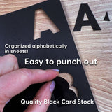Punch-out letters and numbers for hands-on alphabet learning and spelling practice.
