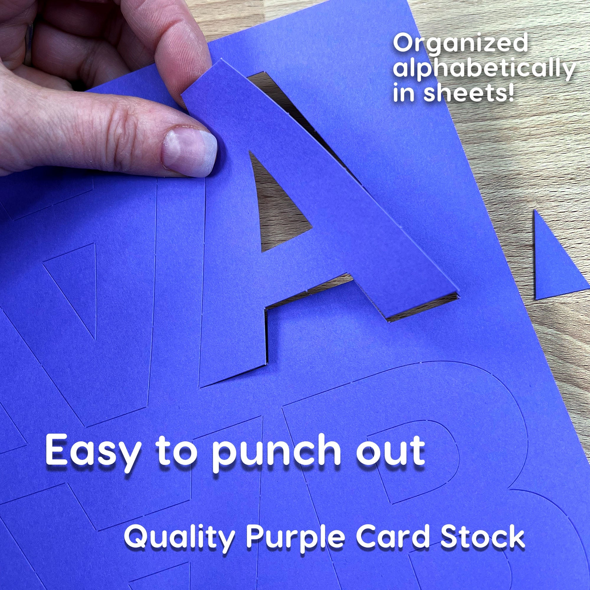 Punch-out letters and numbers for hands-on alphabet learning and spelling practice.