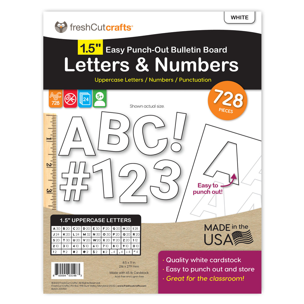 White 1.5 in. Capital Alphabet Letters, Numbers, Punctuation