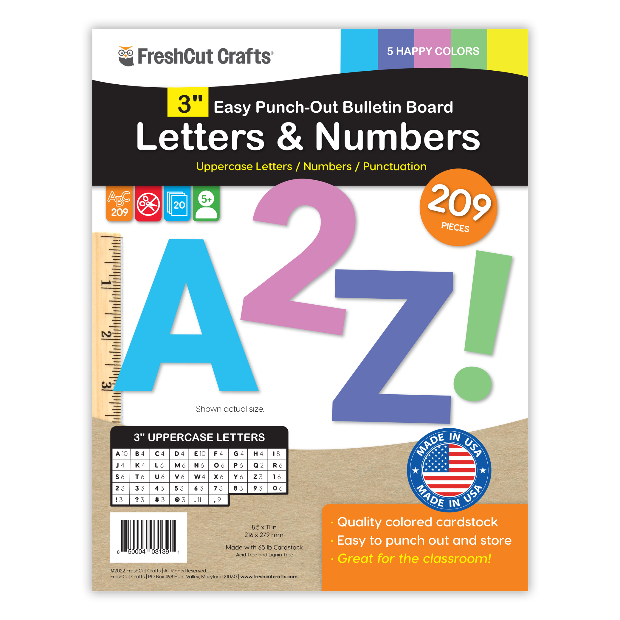 Versatile pre-cut alphabet and numbers set for letter-by-letter learning and creative projects.