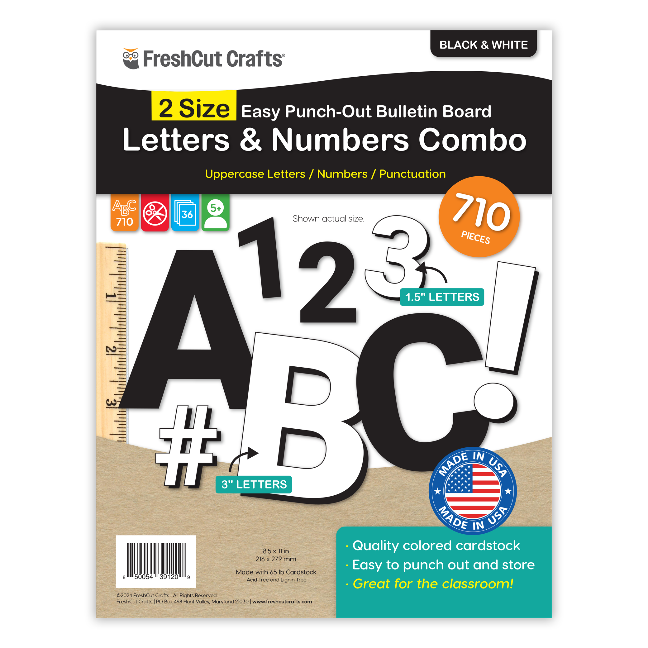 Versatile pre-cut alphabet and numbers set for letter-by-letter learning and creative projects.