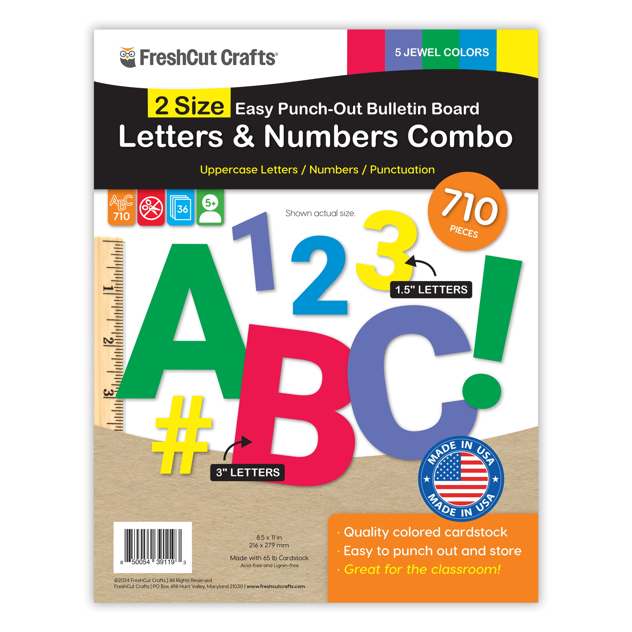 Versatile pre-cut alphabet and numbers set for letter-by-letter learning and creative projects.