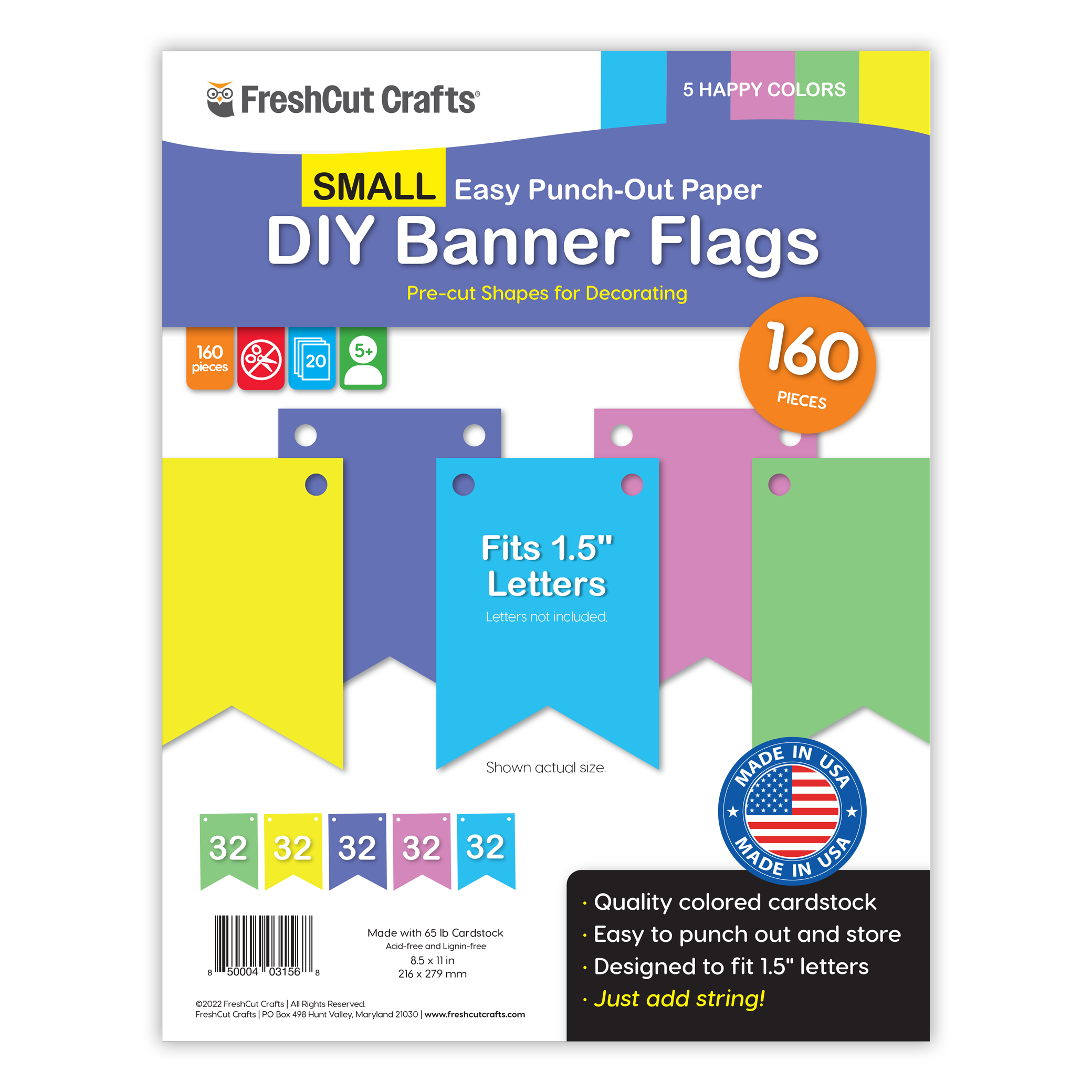 Create personalized birthday decorations with FreshCut's small DIY banner flags—perfect for party crafts and DIY banner projects.