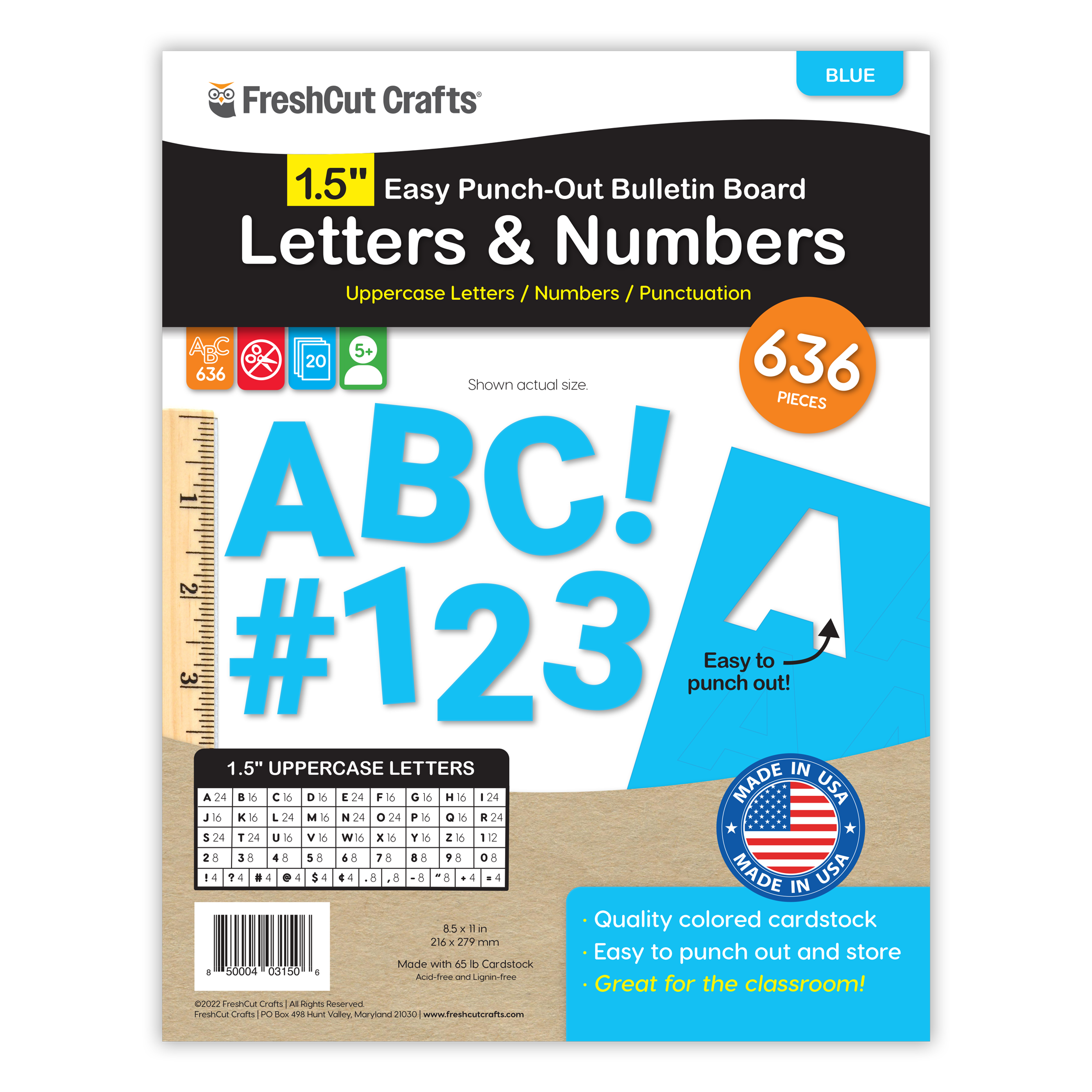 Versatile pre-cut alphabet and numbers set for letter-by-letter learning and creative projects.