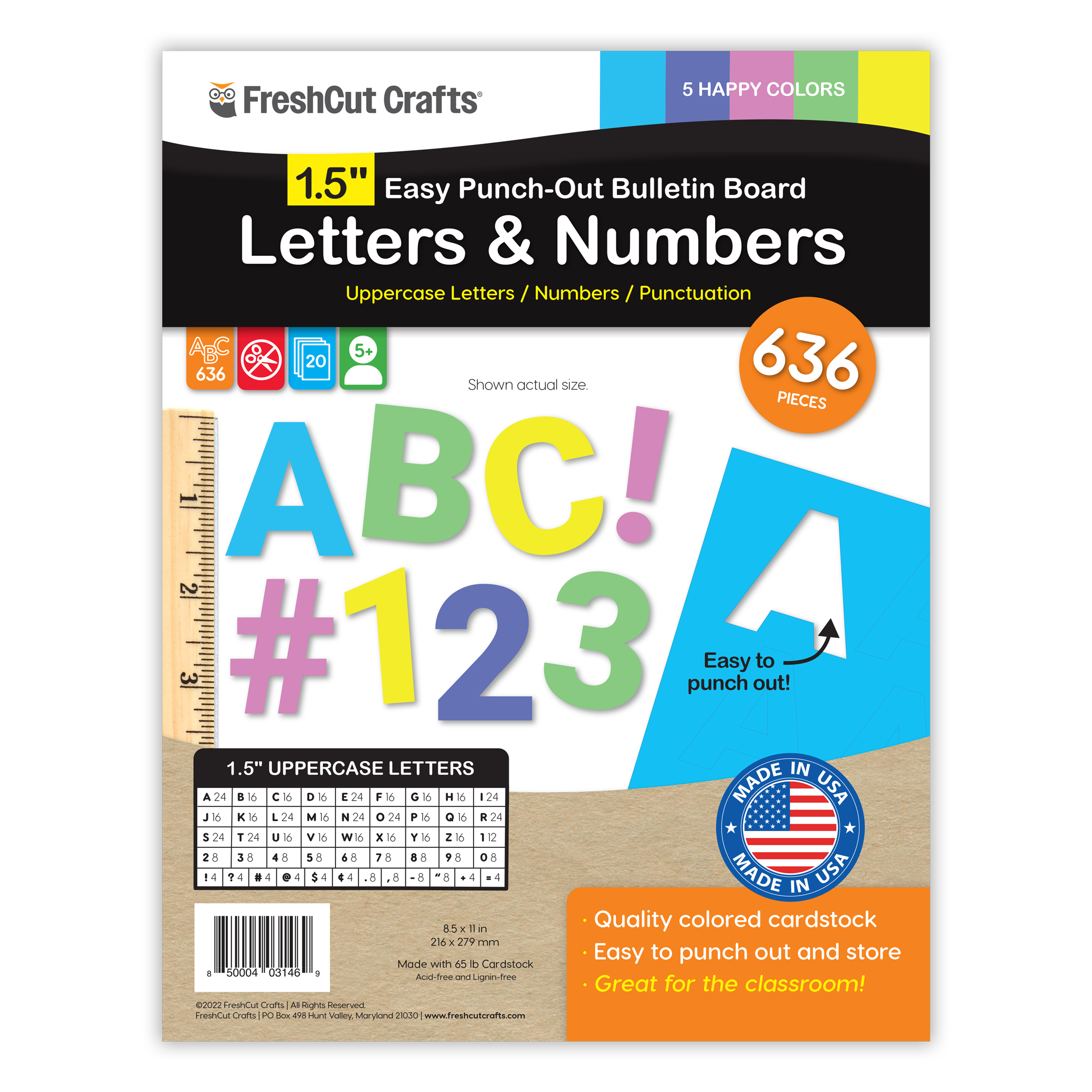 Versatile pre-cut alphabet and numbers set for letter-by-letter learning and creative projects.
