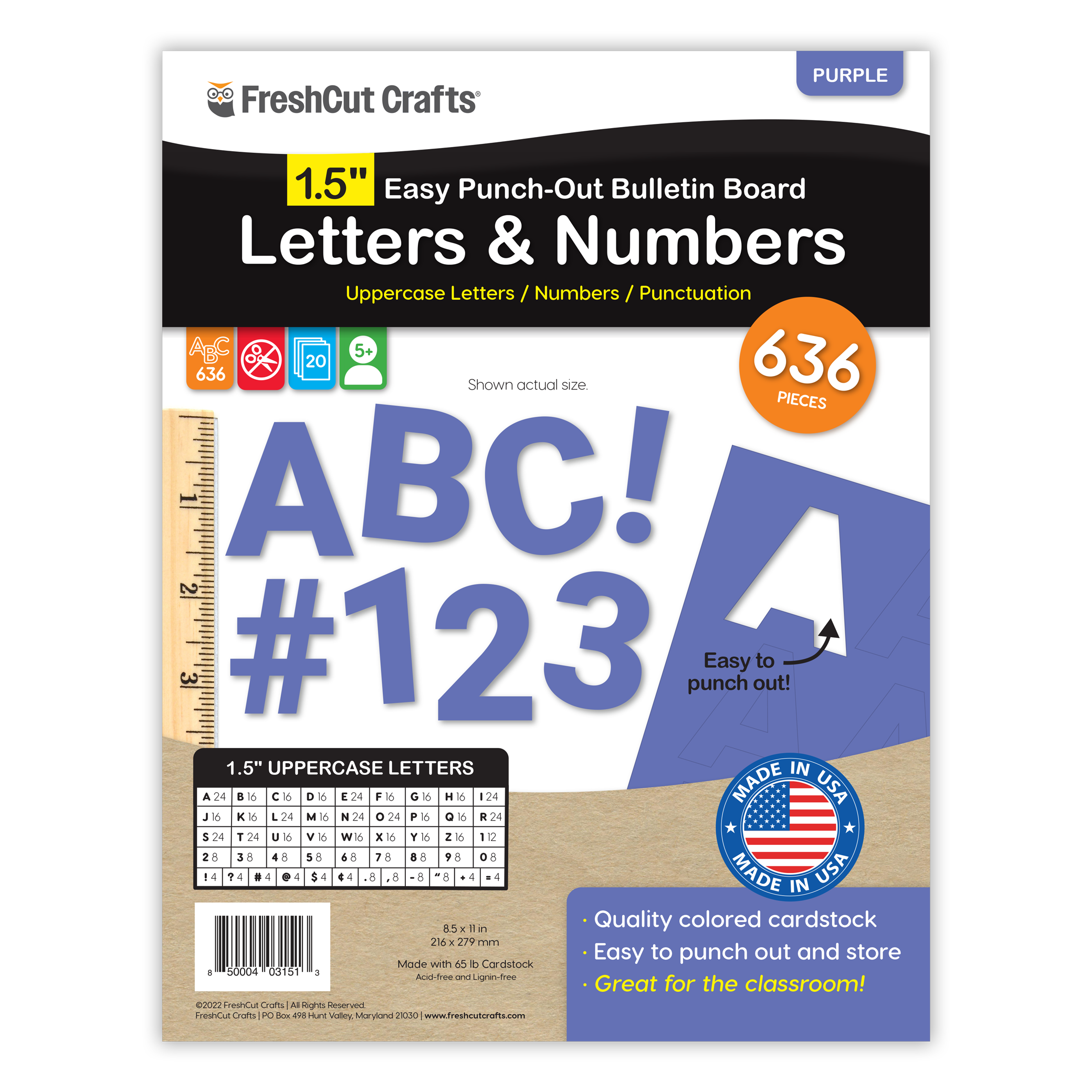 Versatile pre-cut alphabet and numbers set for letter-by-letter learning and creative projects.